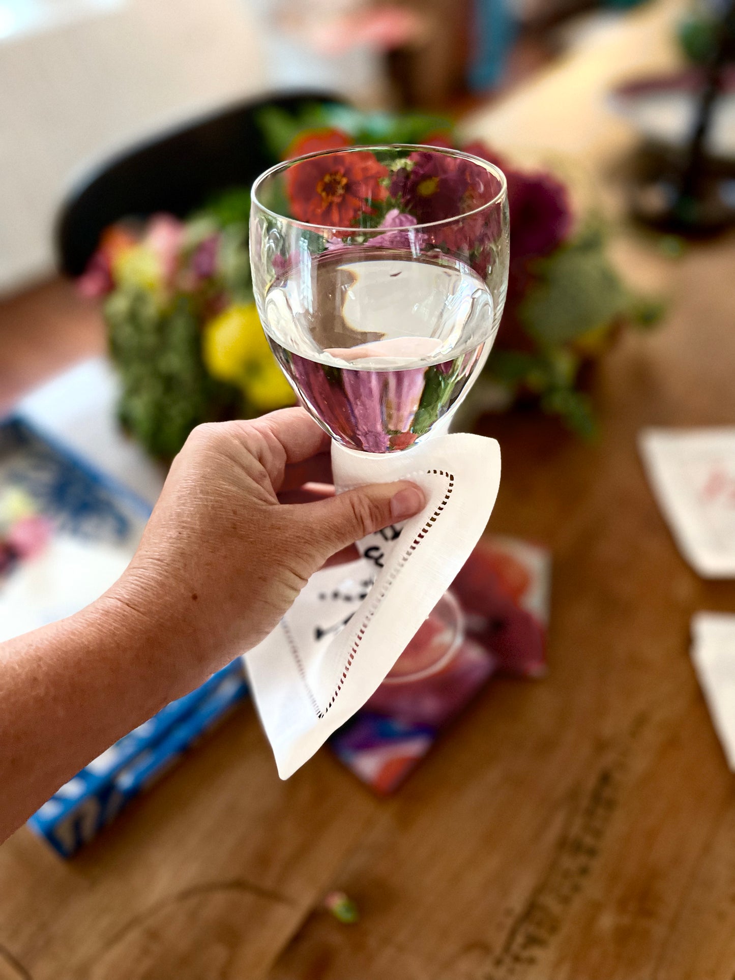 Navy Clinky Clink Clink Embroidered Linen Cocktail Napkins (S/4)