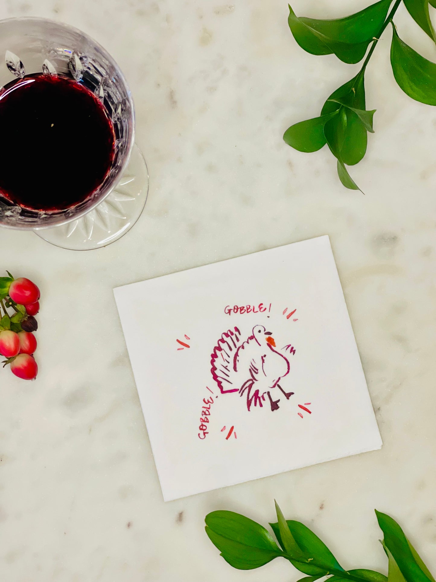 Plum Turkey Embroidered Linen Cocktail Napkins (S/4)