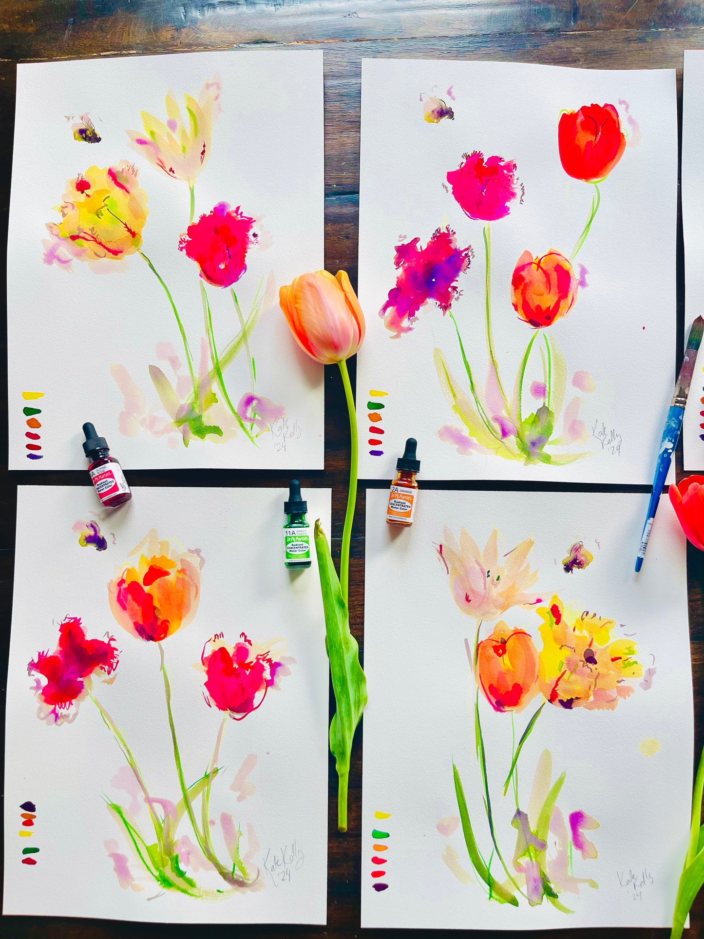 Watercolor Tulip Farm Study 1