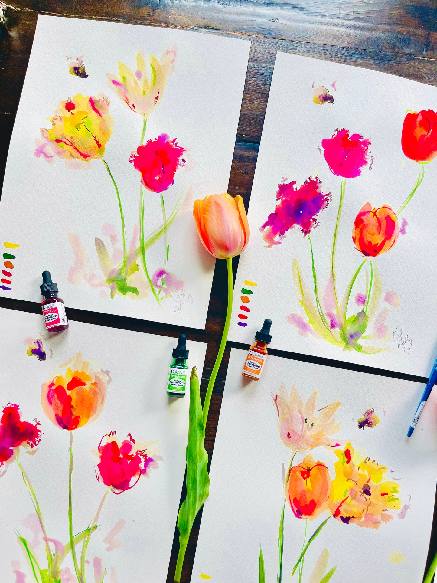 Watercolor Tulip Farm Study 1