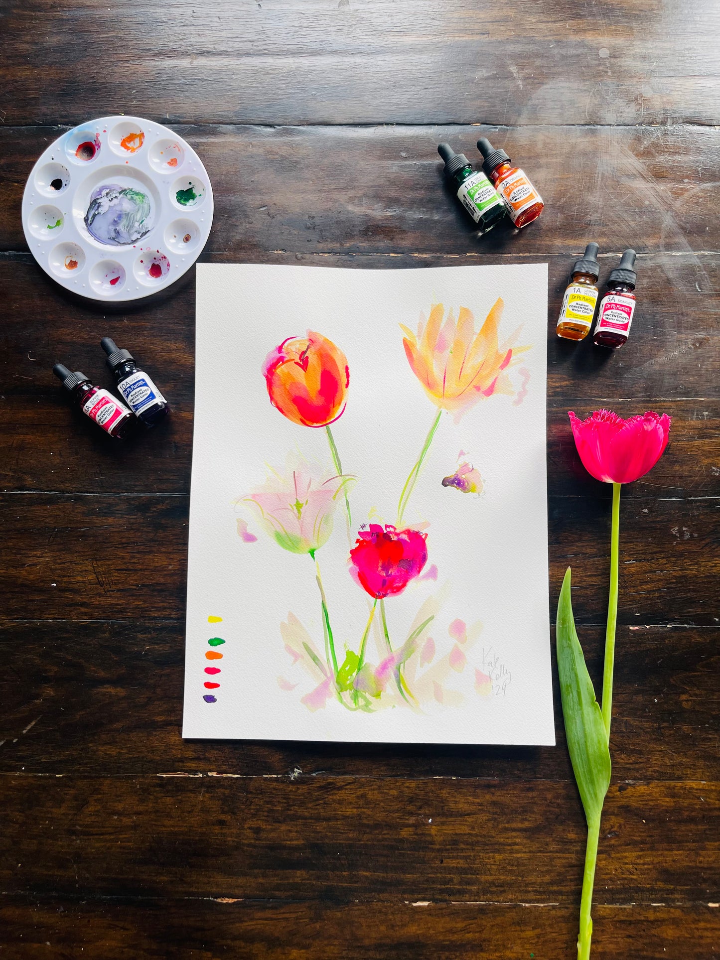Watercolor Tulip Farm Study 3