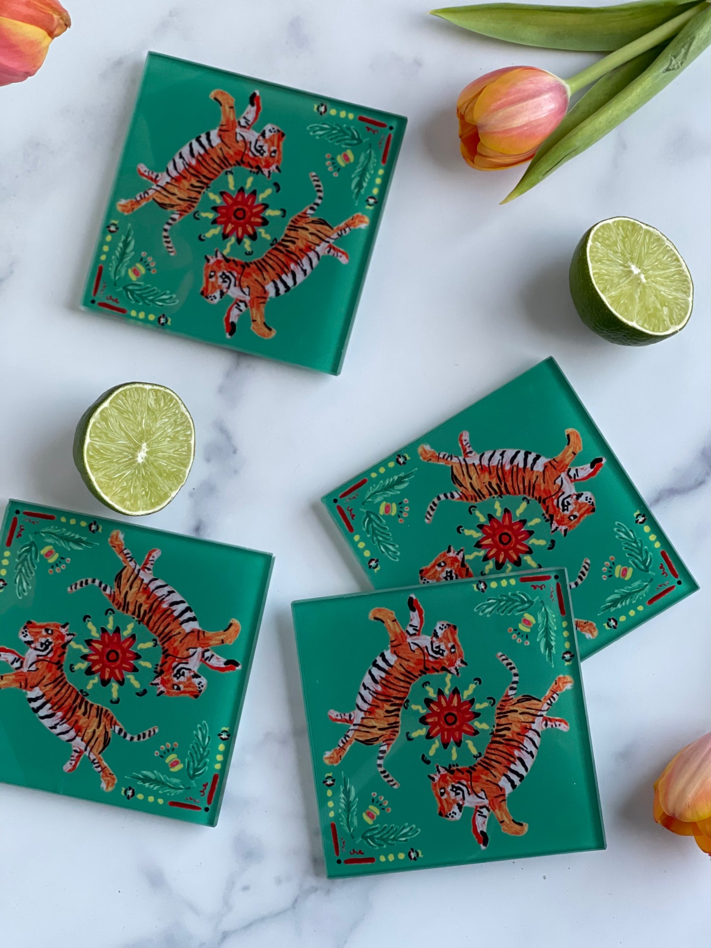 Green Tiger Coaster Set (S/4)