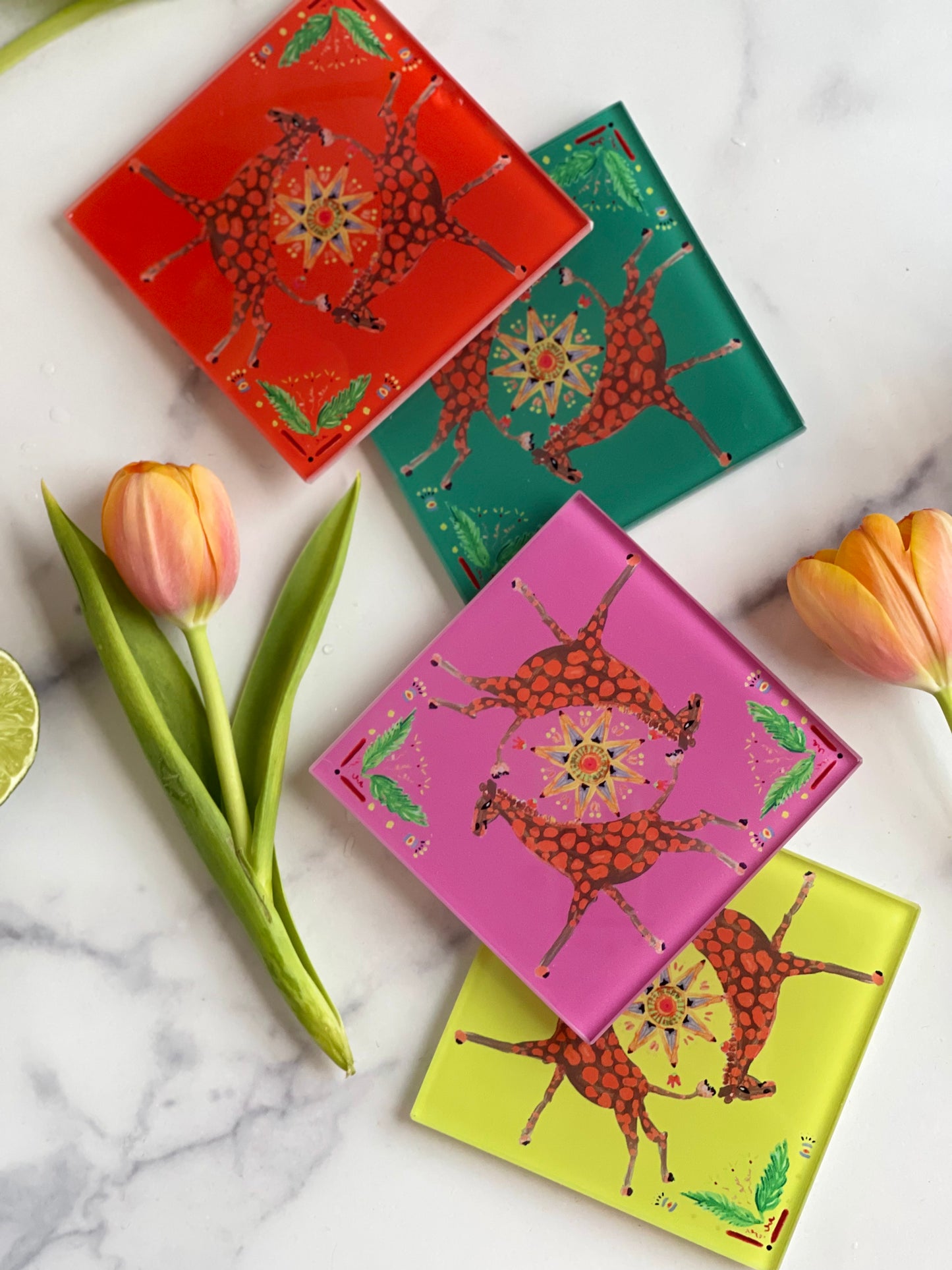 Pink Giraffe Coaster Set (S/4)