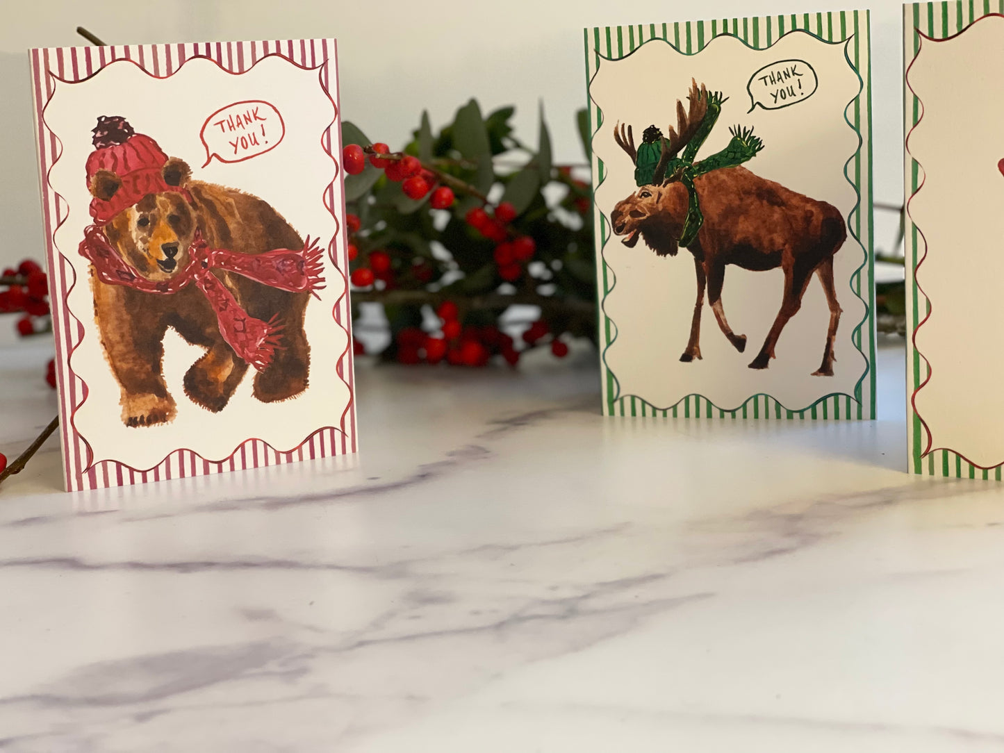 Winter Brown Bear Thank You Notecards w Blank Envelopes (S/8)