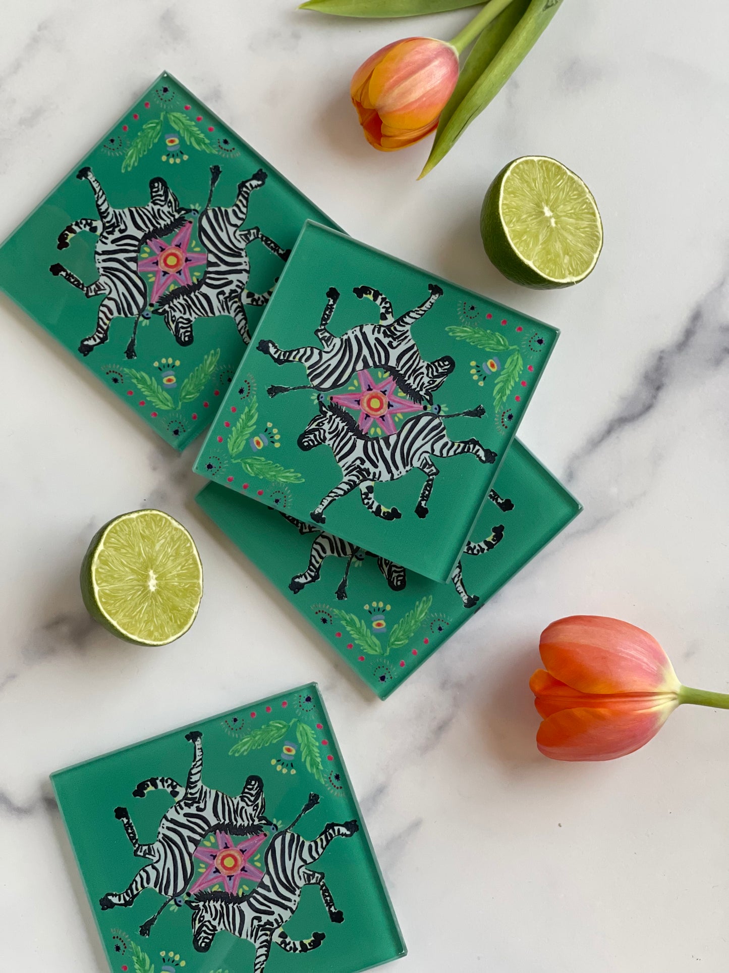 Green Zebra Coaster Set (S/4)