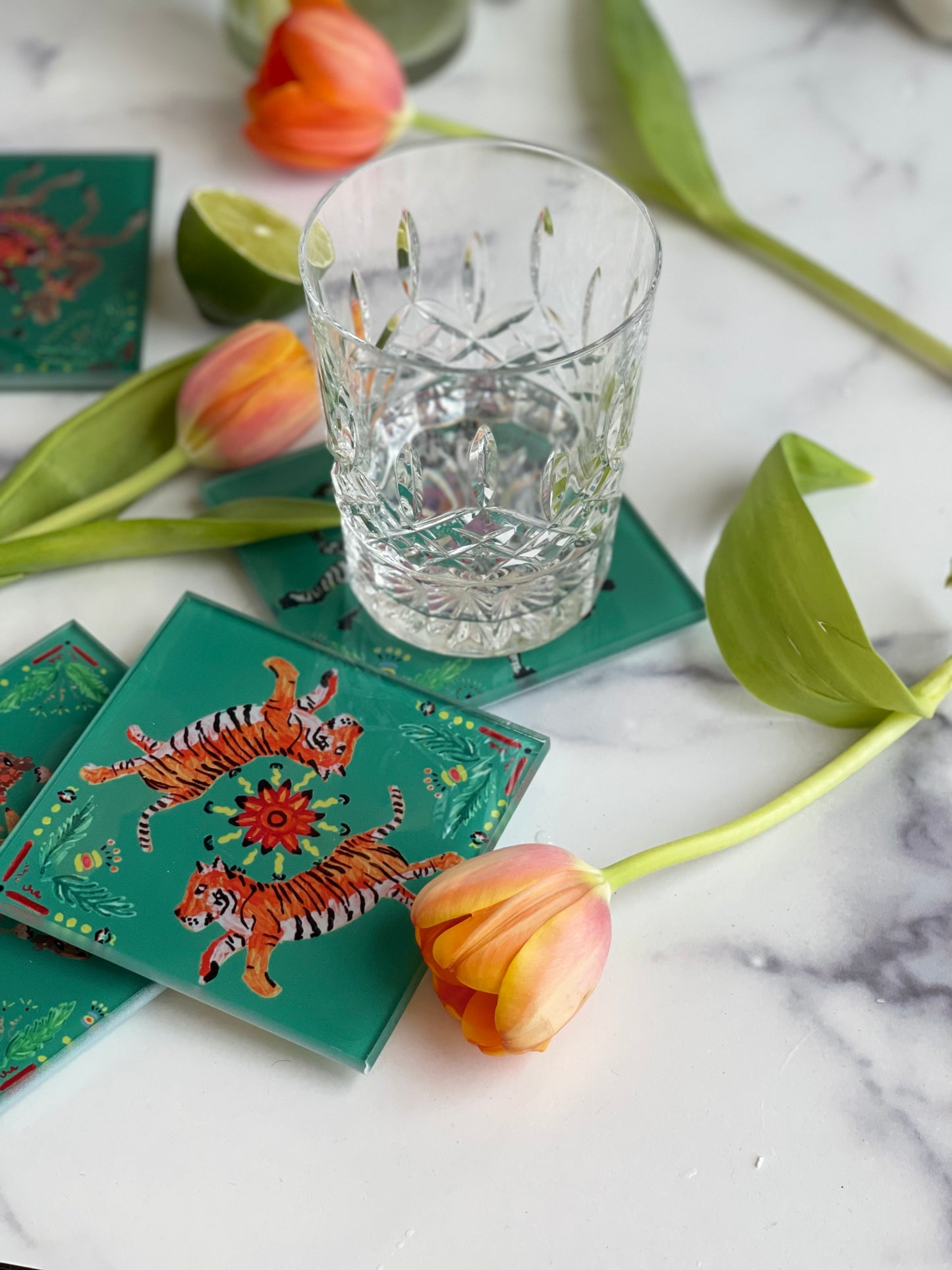 Green Tiger Coaster Set (S/4)