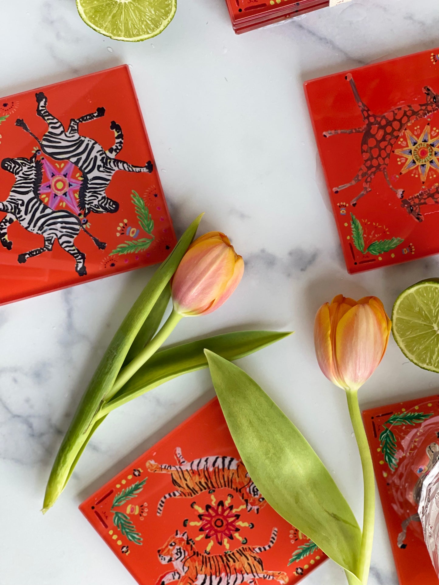 Orange Tiger Coaster Set (S/4)