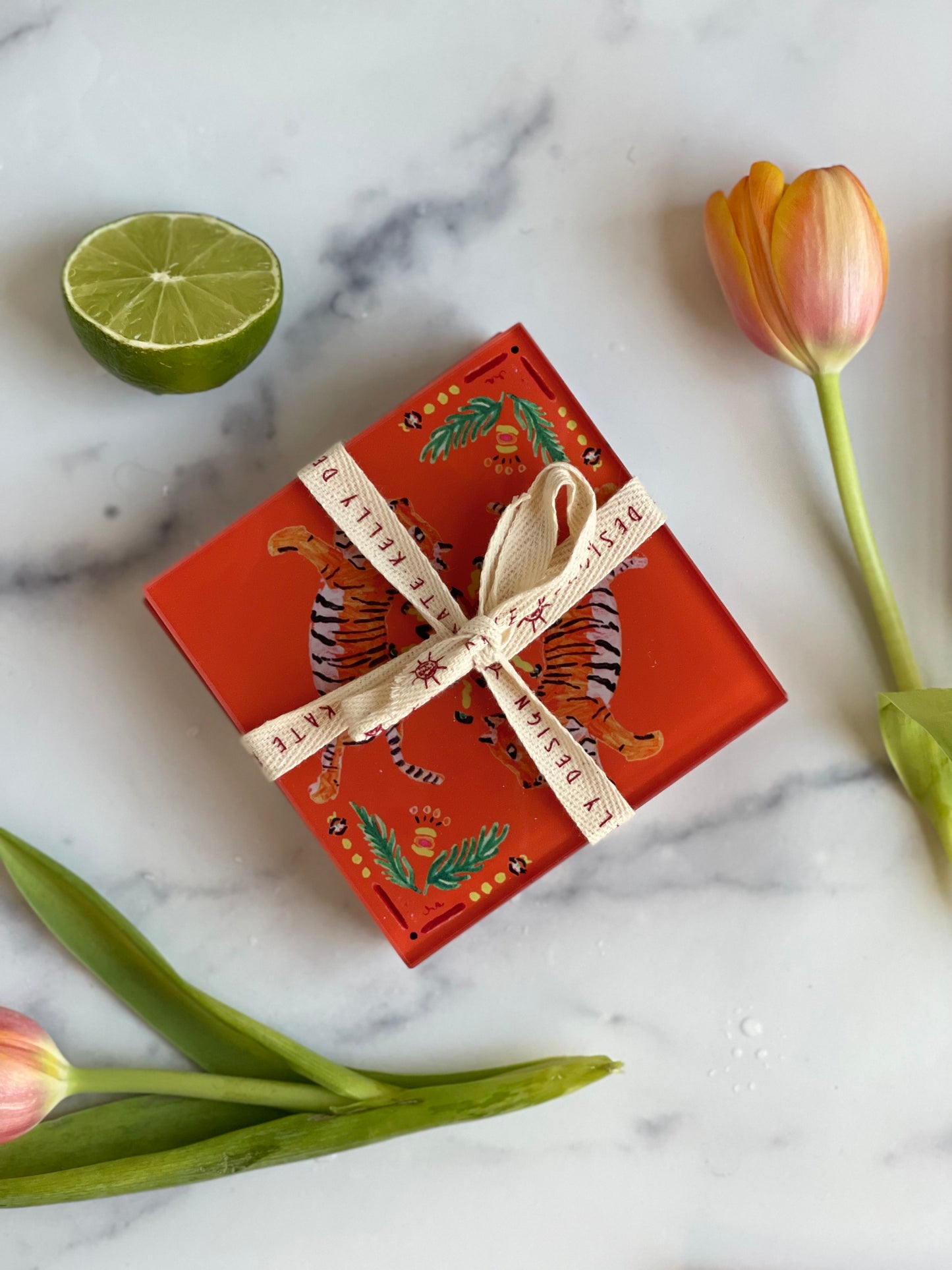 Orange Tiger Coaster Set (S/4)