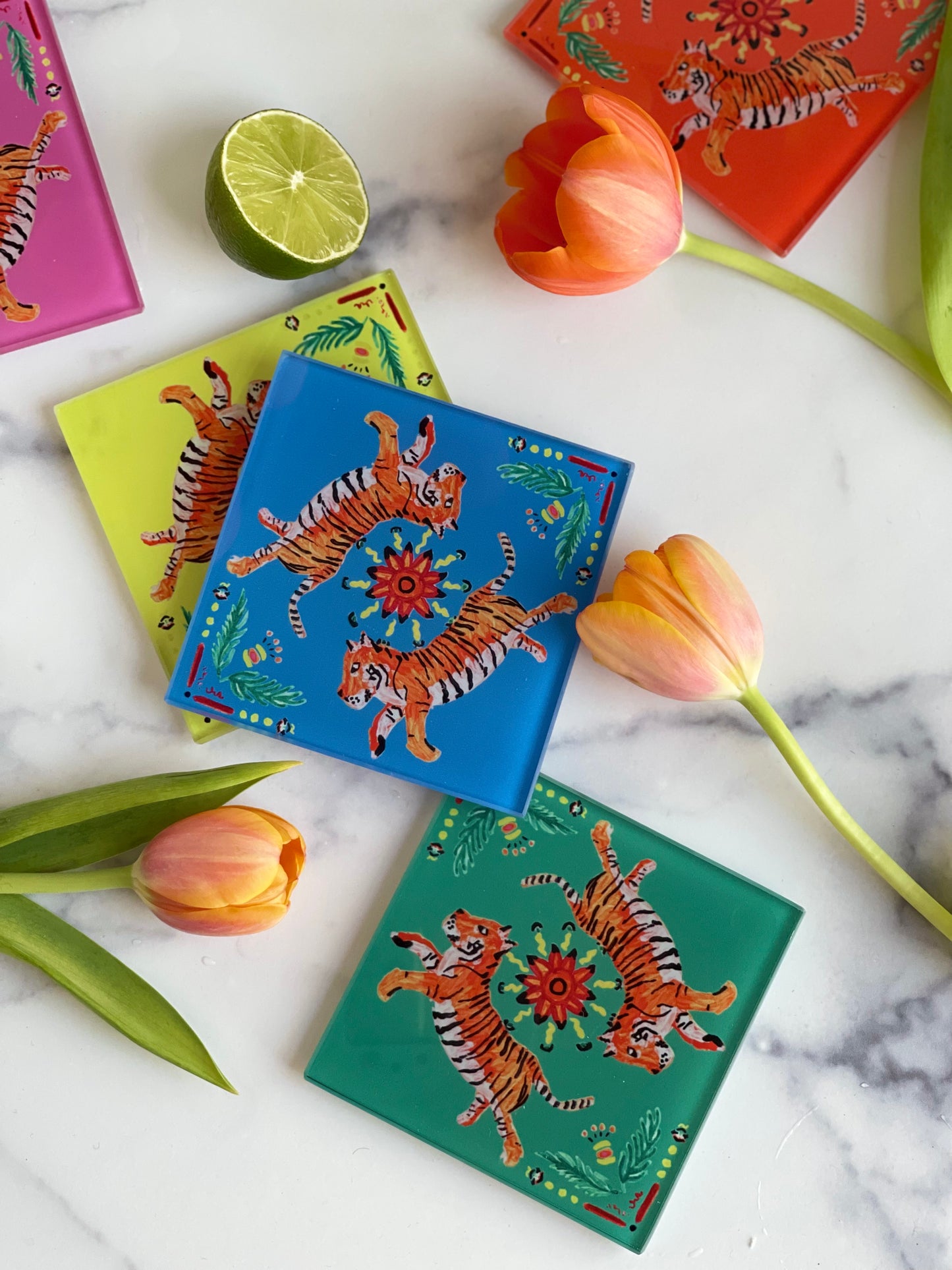 Blue Tiger Coaster Set (S/4)