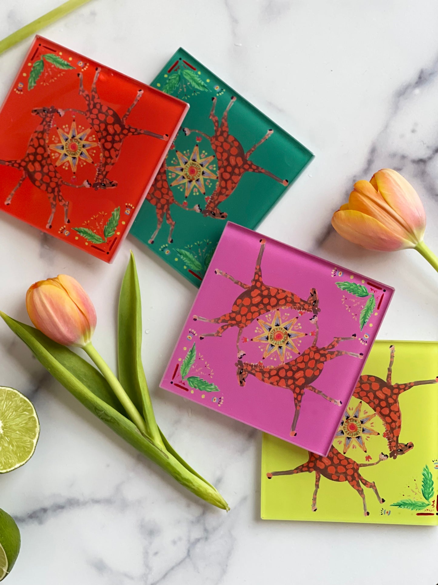 Orange Giraffe Coaster Set (S/4)