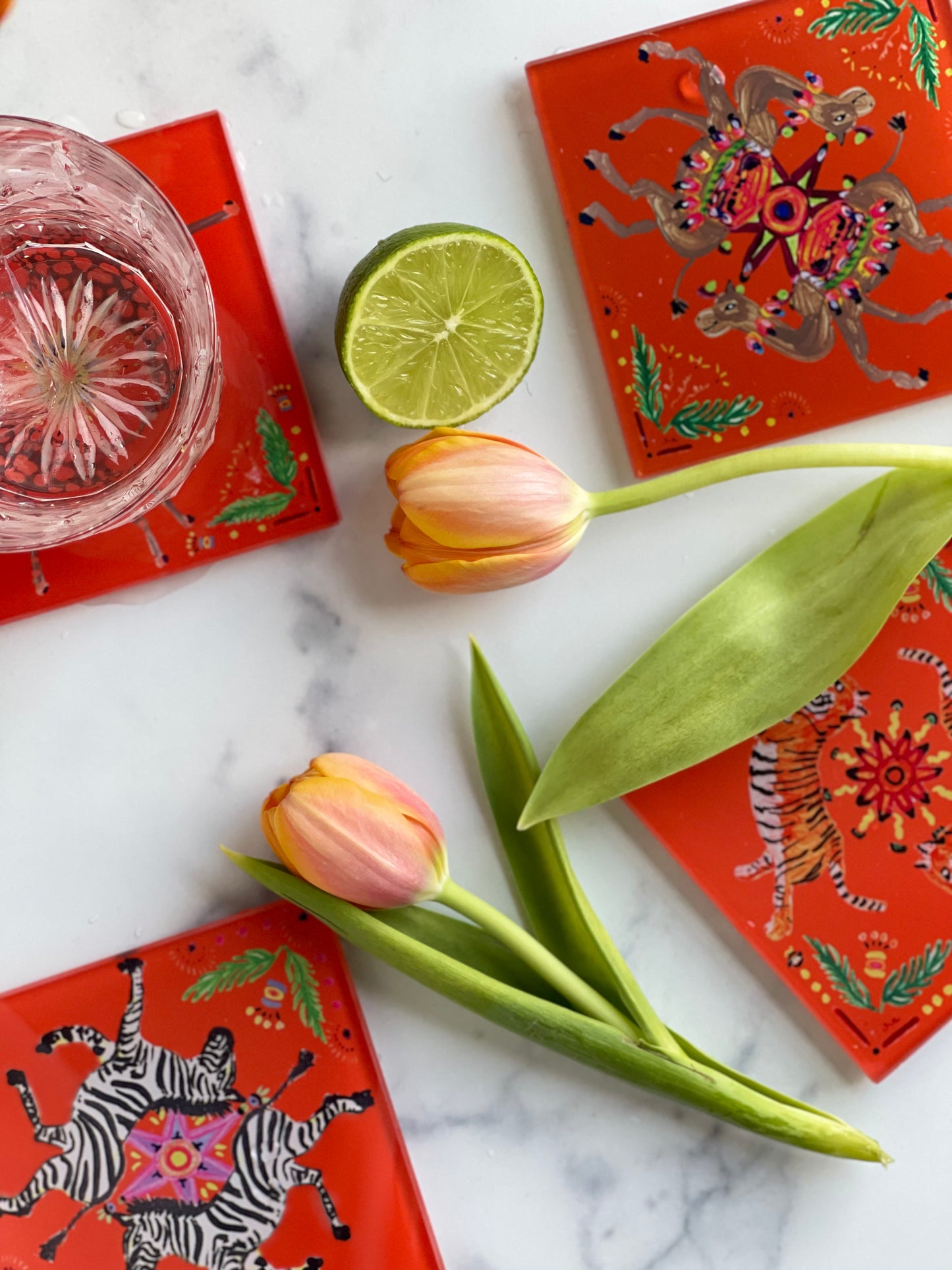 Orange Tiger Coaster Set (S/4)