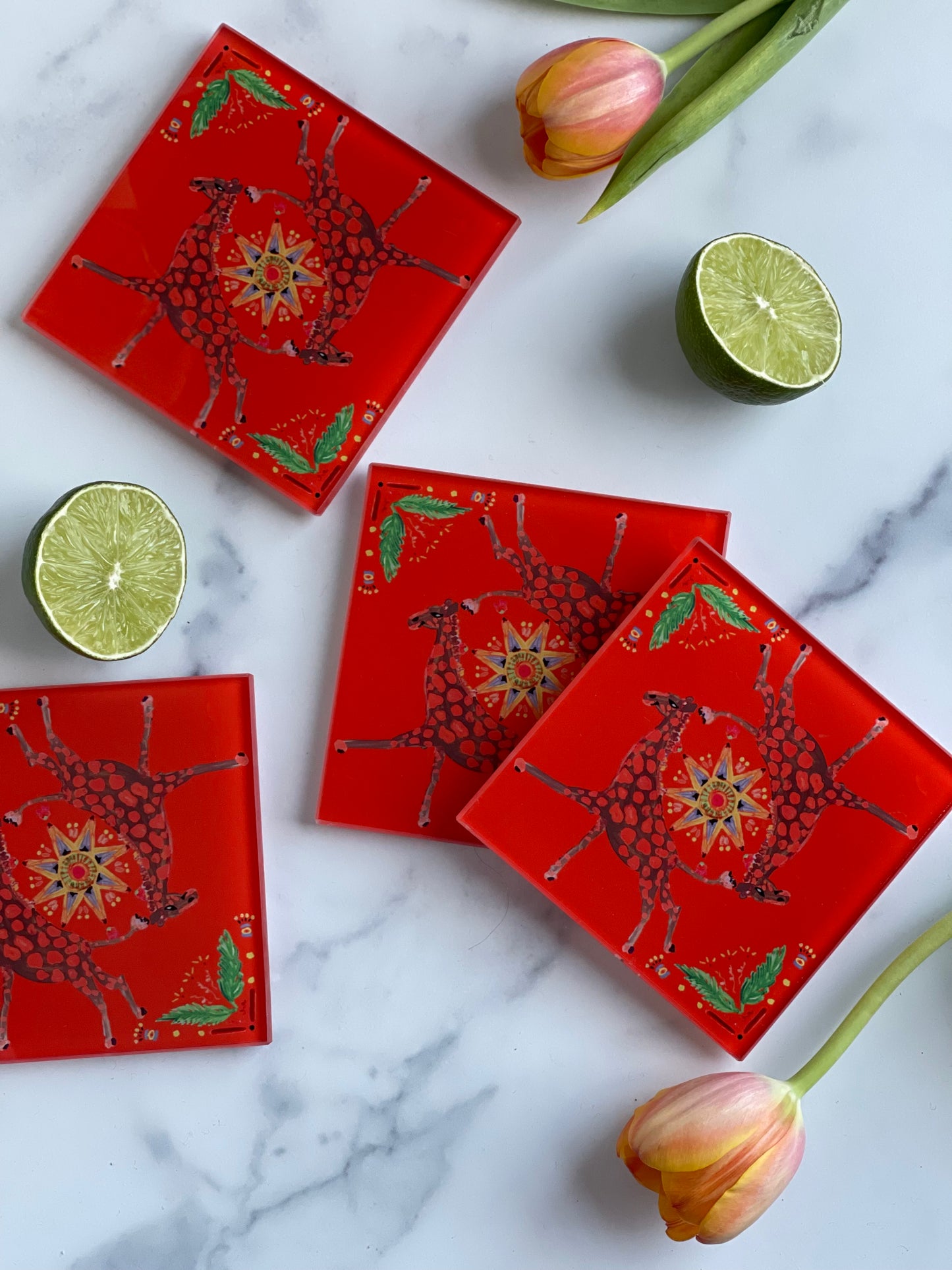Orange Giraffe Coaster Set (S/4)