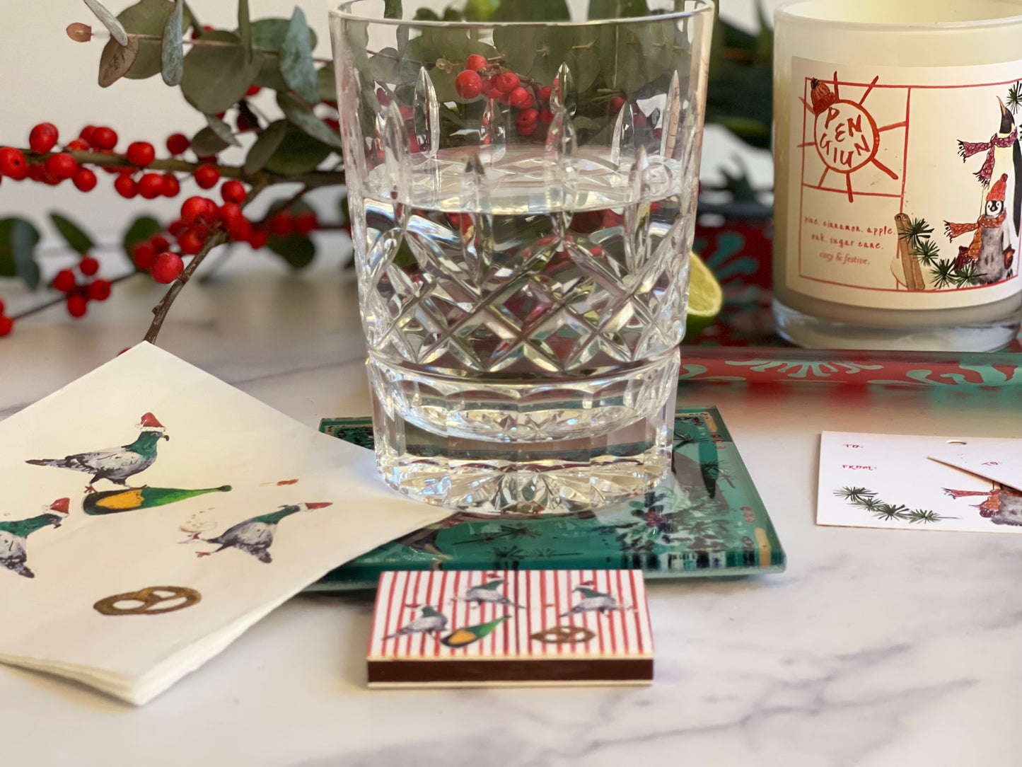 Santa Pigeon Paper Cocktail Napkins (S/15)