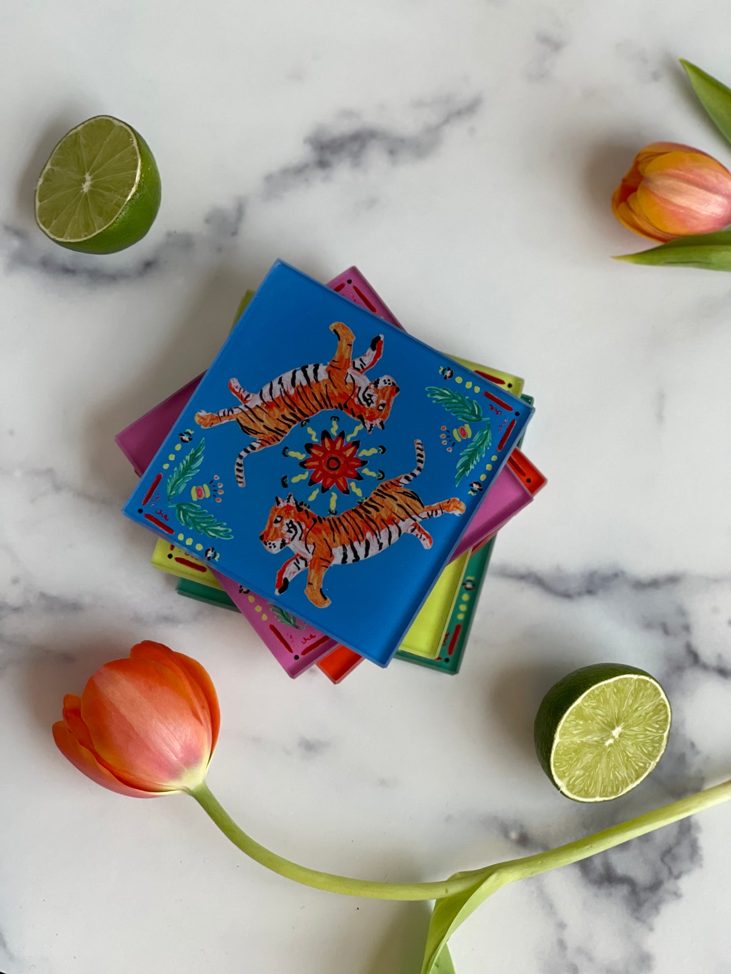 Blue Tiger Coaster Set (S/4)