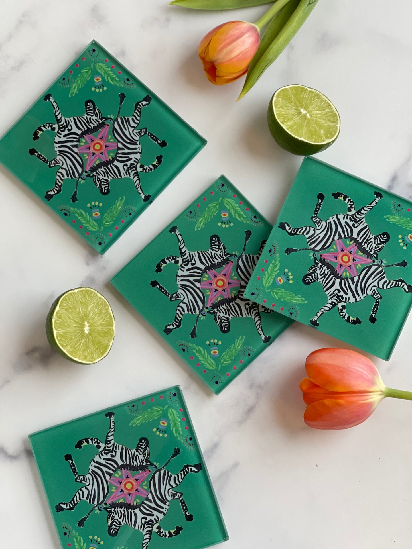 Green Zebra Coaster Set (S/4)