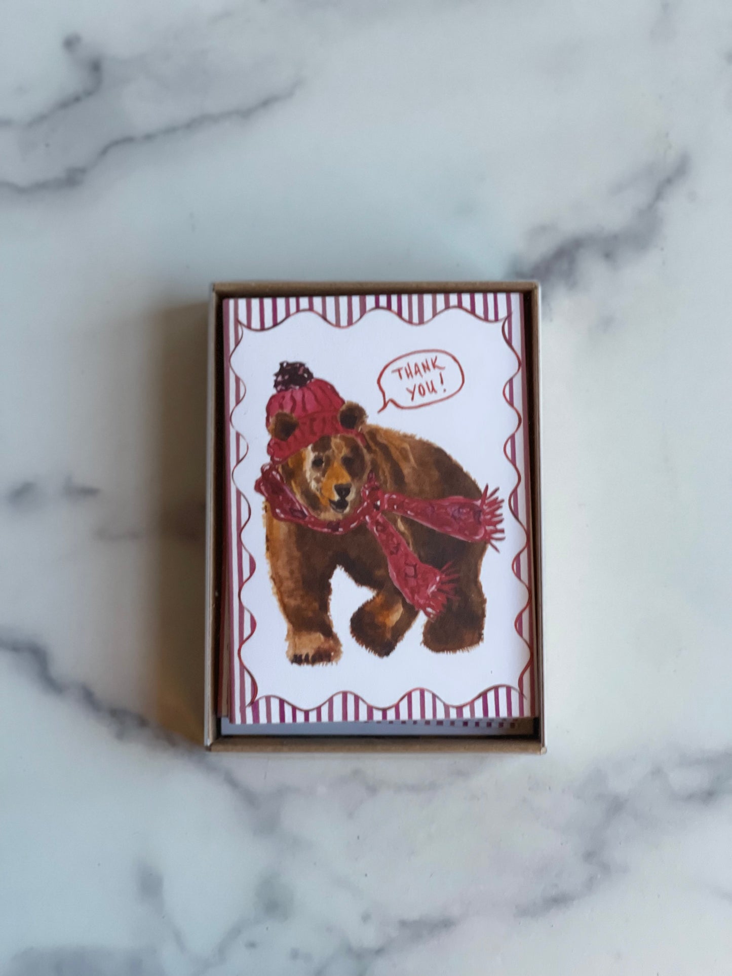 Winter Brown Bear Thank You Notecards w Blank Envelopes (S/8)
