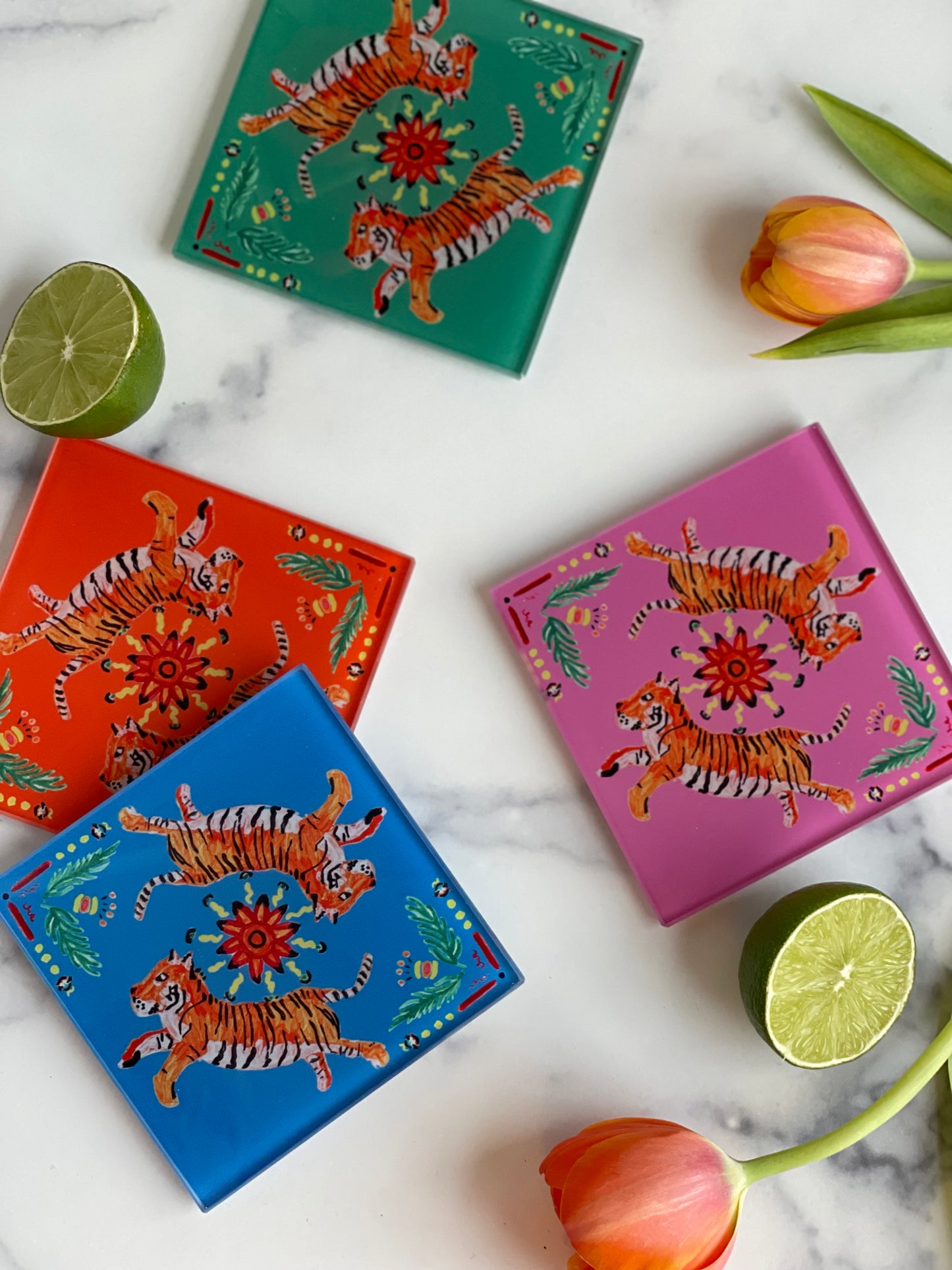 Pink Tiger Coaster Set (S/4)