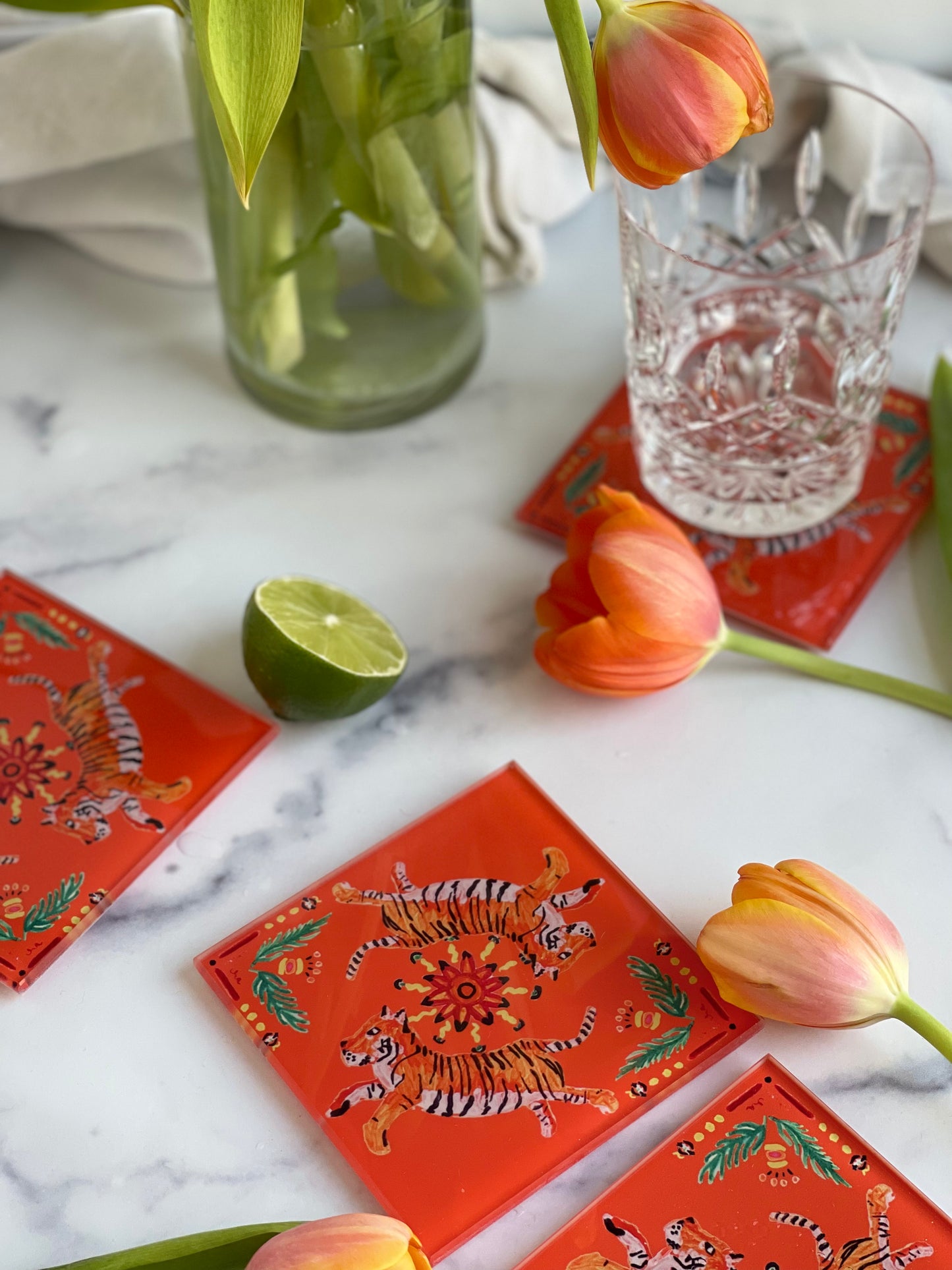 Orange Tiger Coaster Set (S/4)