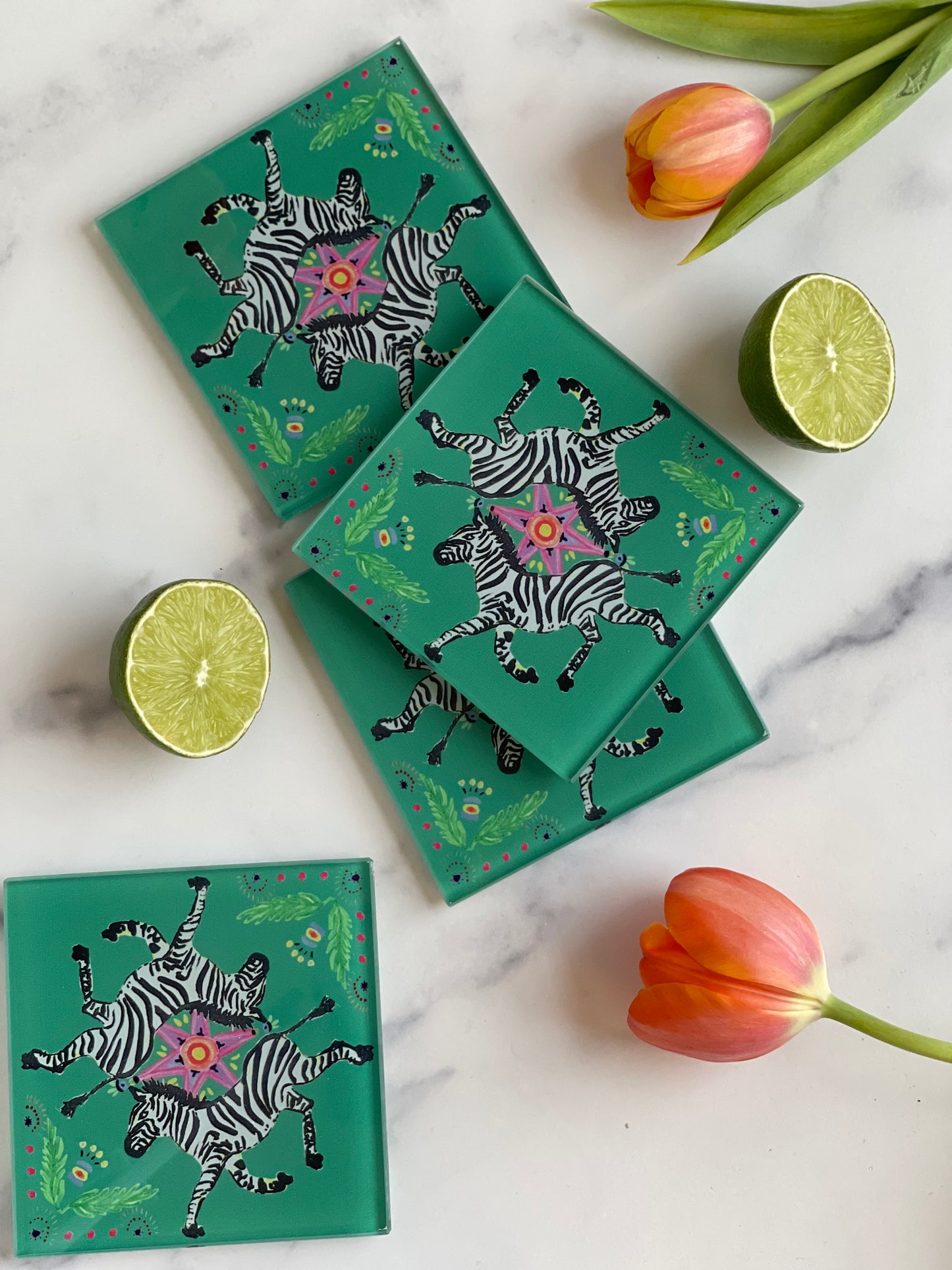 Green Zebra Coaster Set (S/4)
