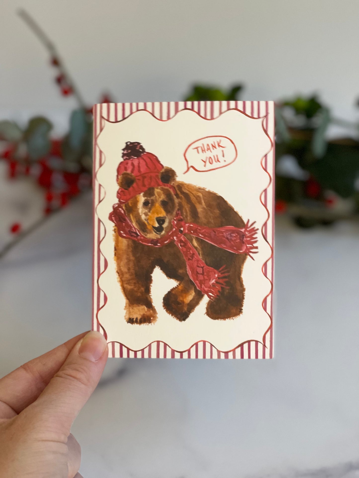 Winter Brown Bear Thank You Notecards w Blank Envelopes (S/8)