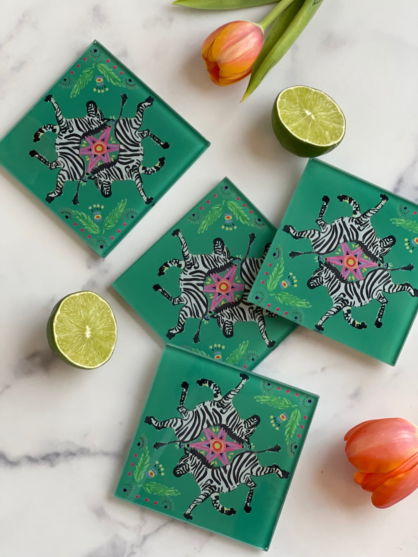 Green Zebra Coaster Set (S/4)