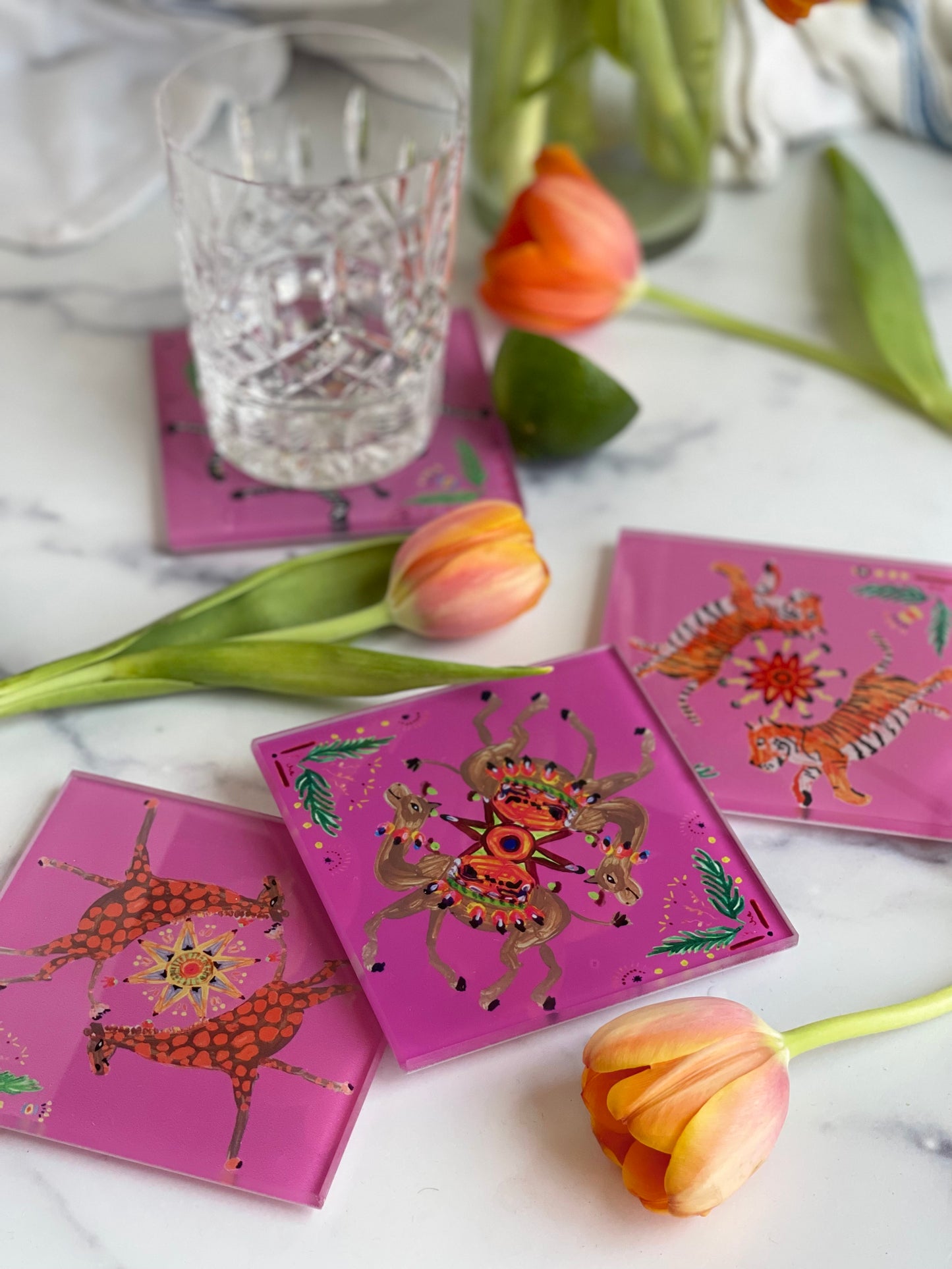 Pink Giraffe Coaster Set (S/4)