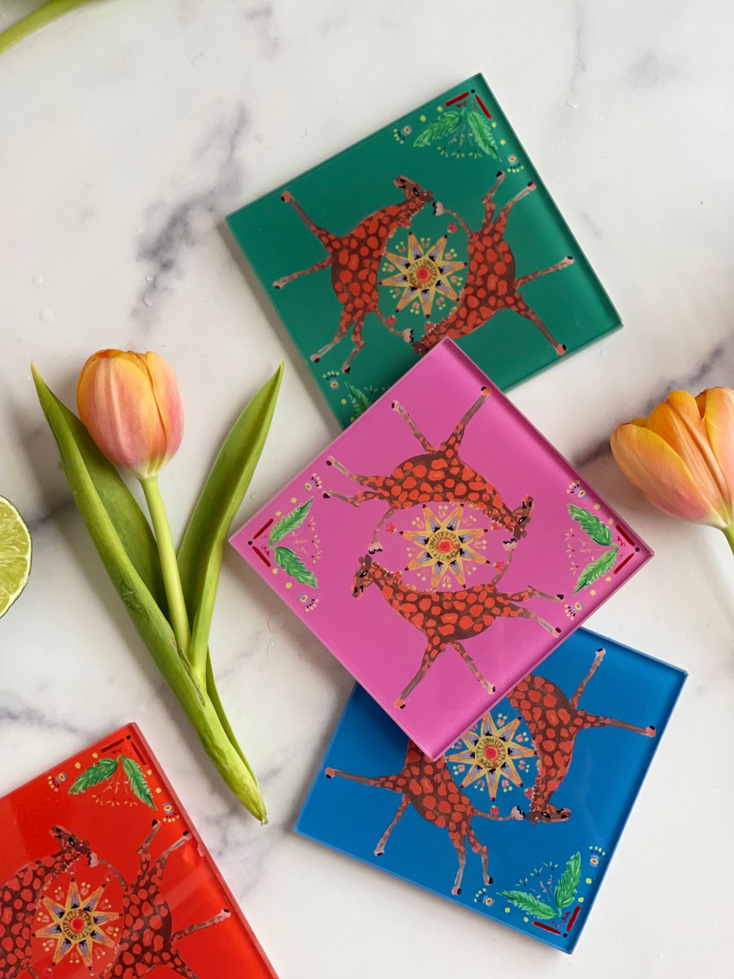 Pink Giraffe Coaster Set (S/4)