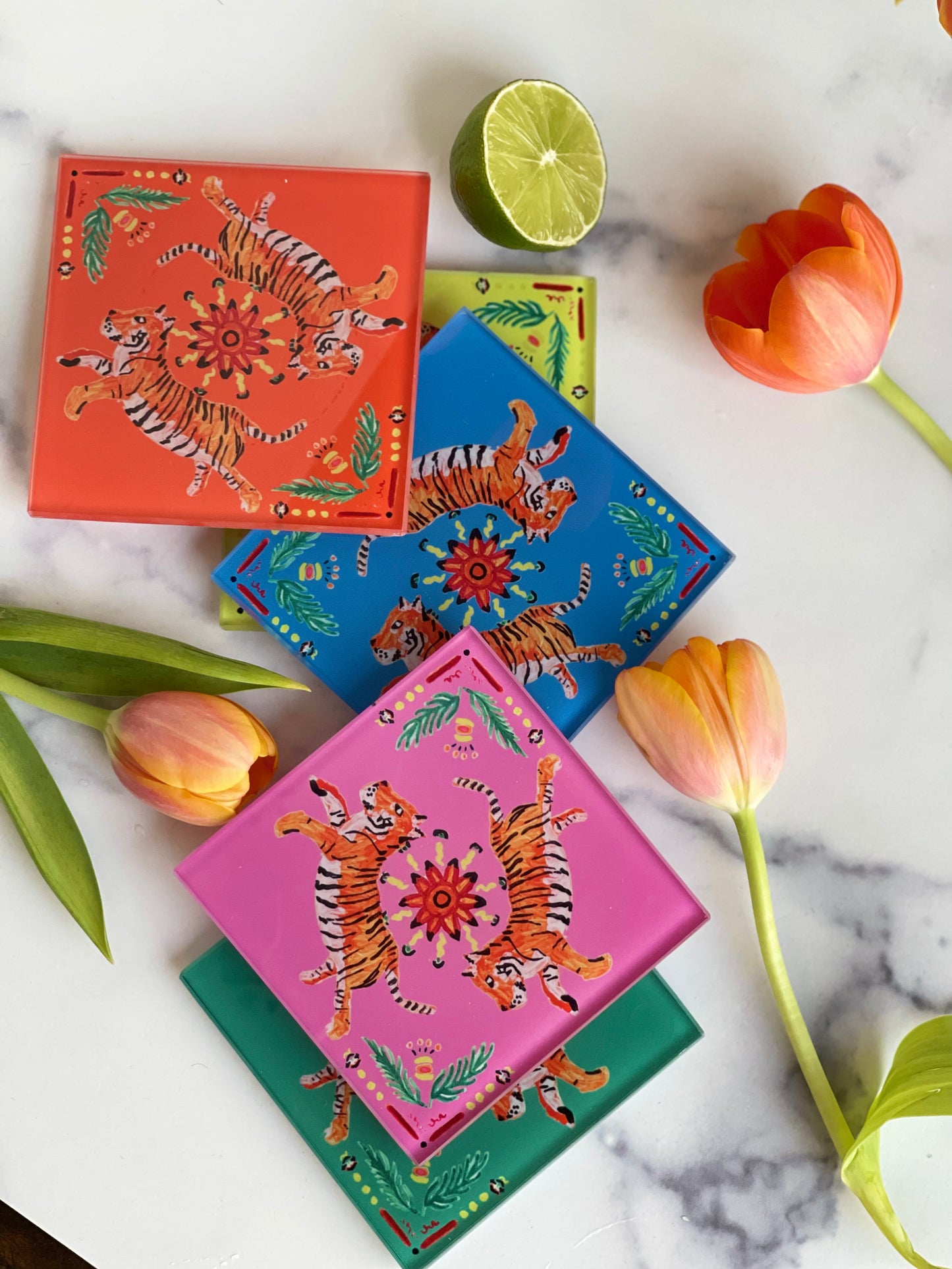 Orange Tiger Coaster Set (S/4)