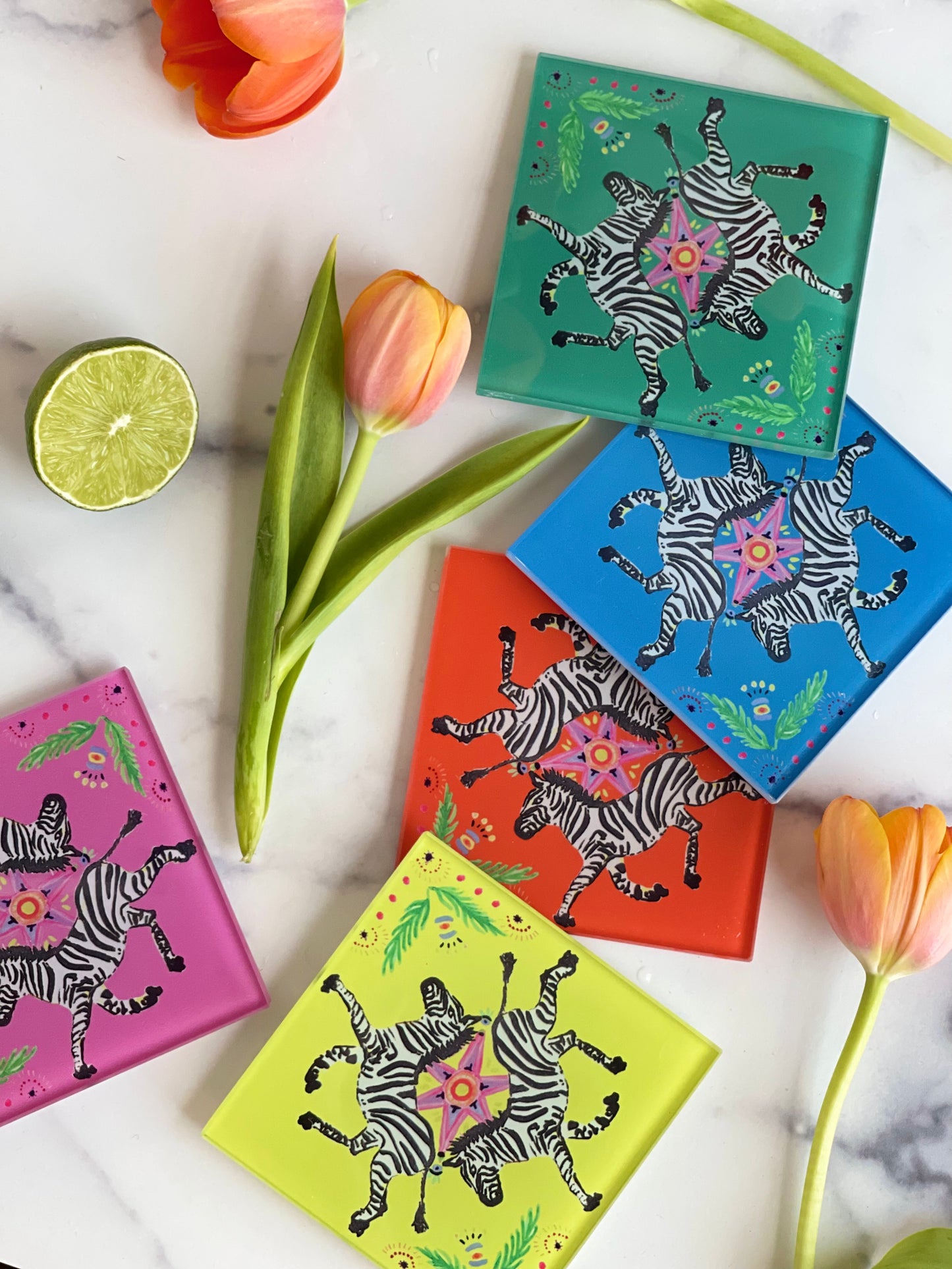 Green Zebra Coaster Set (S/4)