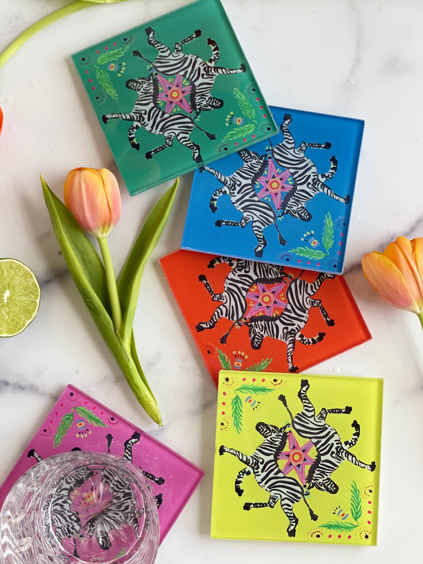 Green Zebra Coaster Set (S/4)