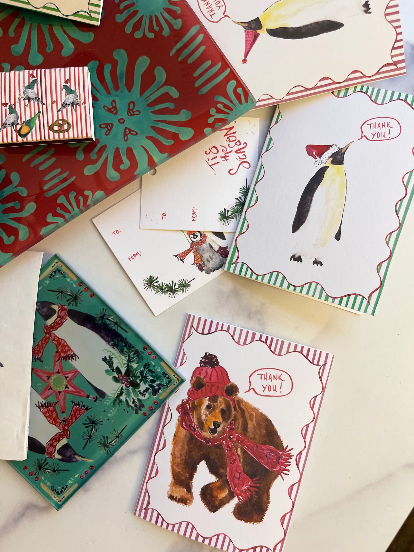 Winter Brown Bear Thank You Notecards w Blank Envelopes (S/8)