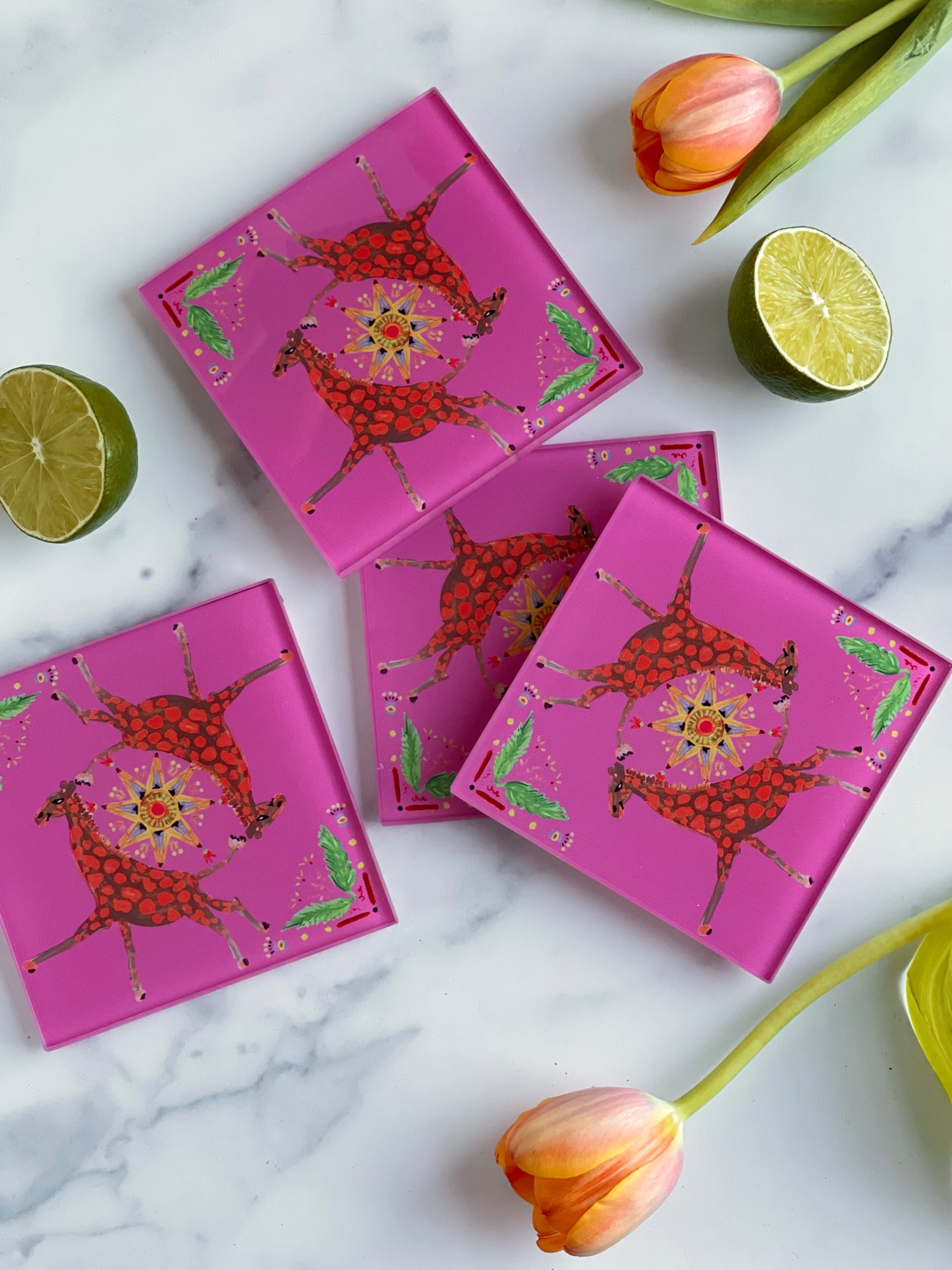 Pink Giraffe Coaster Set (S/4)