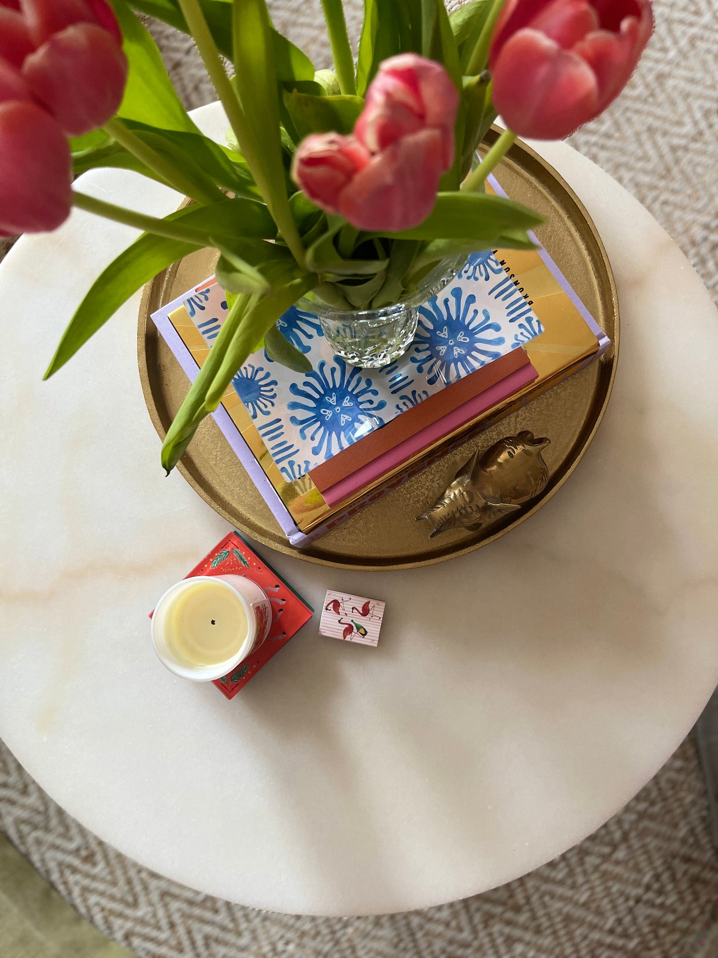 Light Blue/Off White Ikat Rectangular Trinket Tray