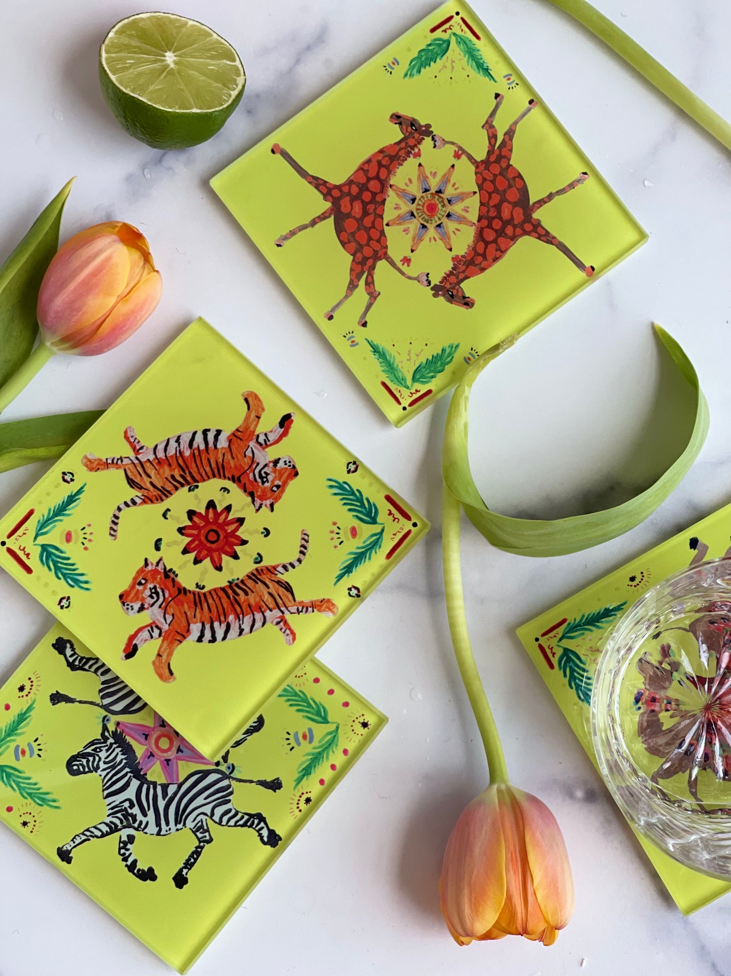 Yellow Tiger Coaster Set (S/4)