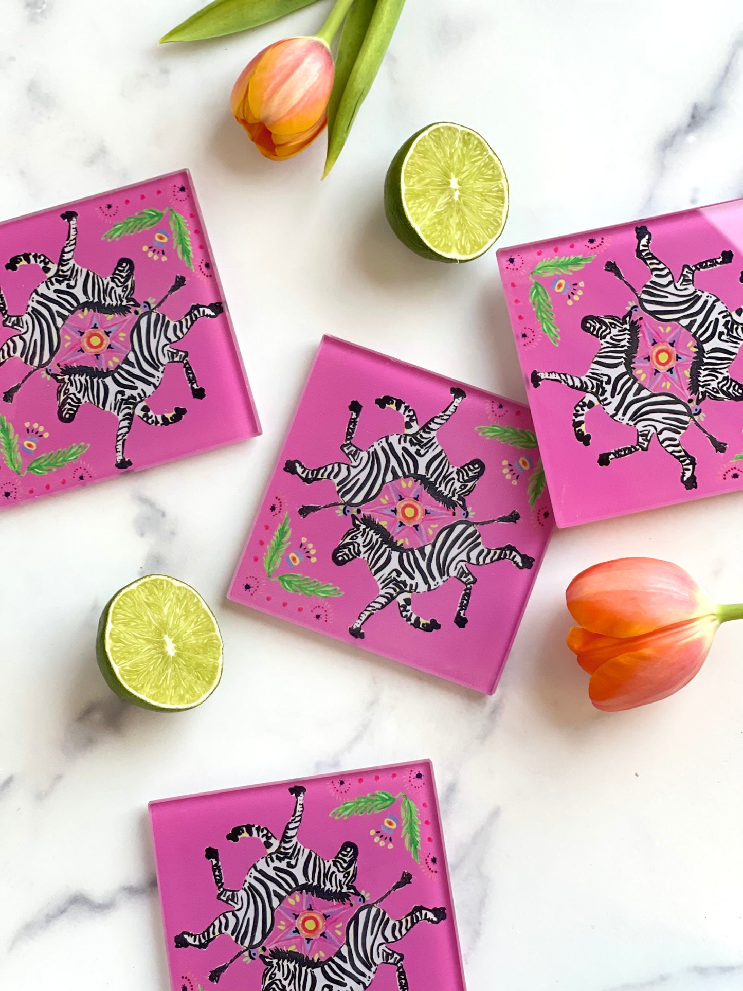 Pink Zebra Coaster Set (S/4)