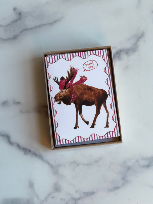 Plum Winter Moose Thank You Notecards w Blank Envelopes (S/8)