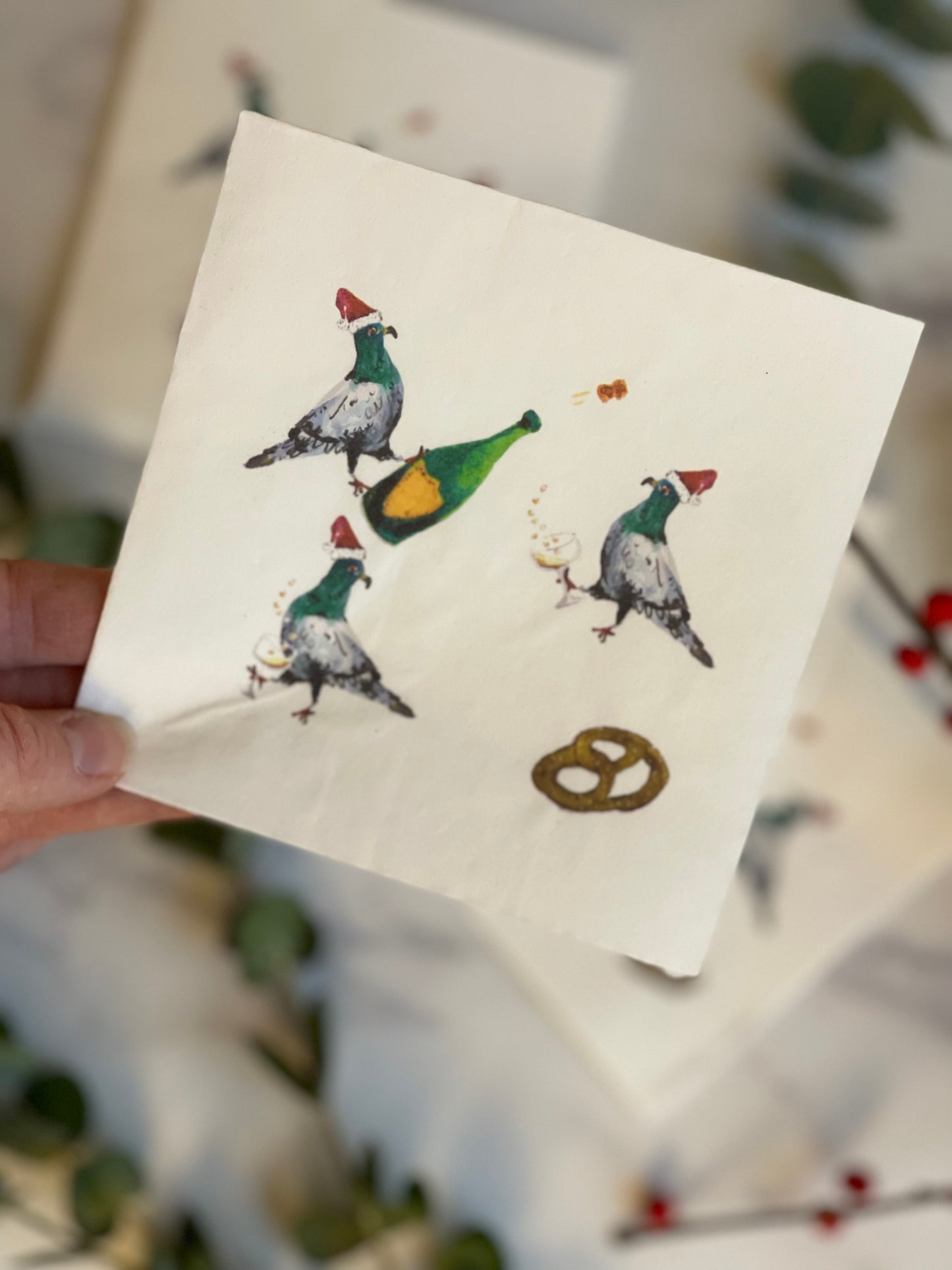 Santa Pigeon Paper Cocktail Napkins (S/15)