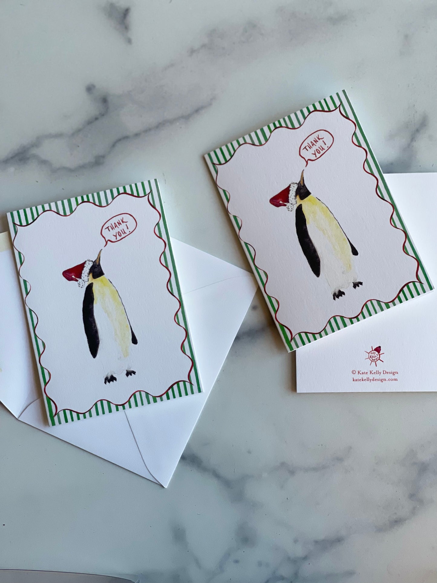 Santa Penguin Thank You Notecards w Blank Envelopes (S/8)