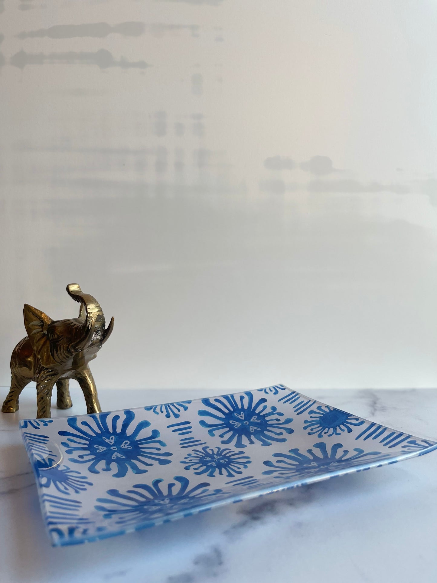 Light Blue/Off White Ikat Rectangular Trinket Tray