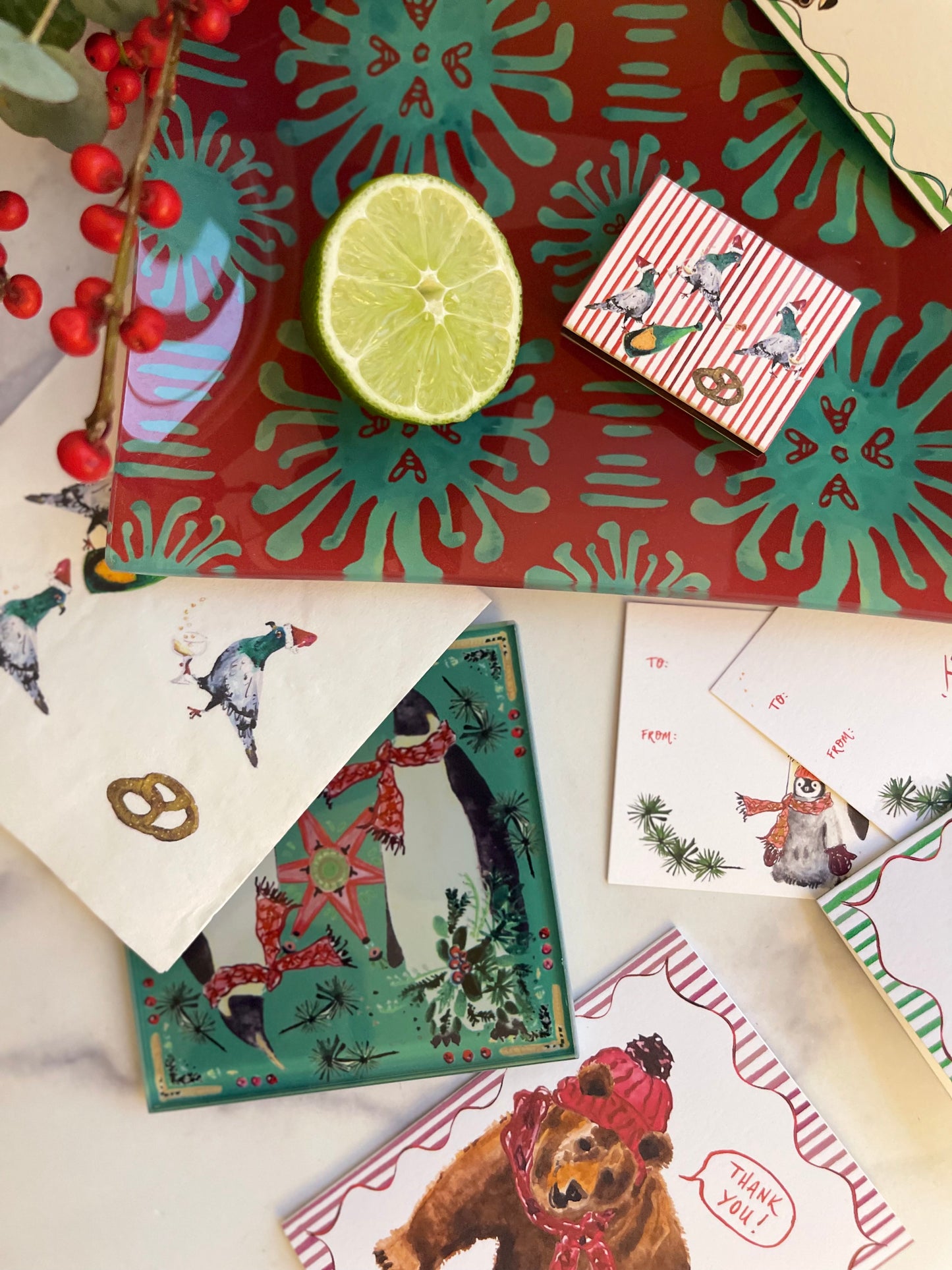 Santa Pigeon Paper Cocktail Napkins (S/15)