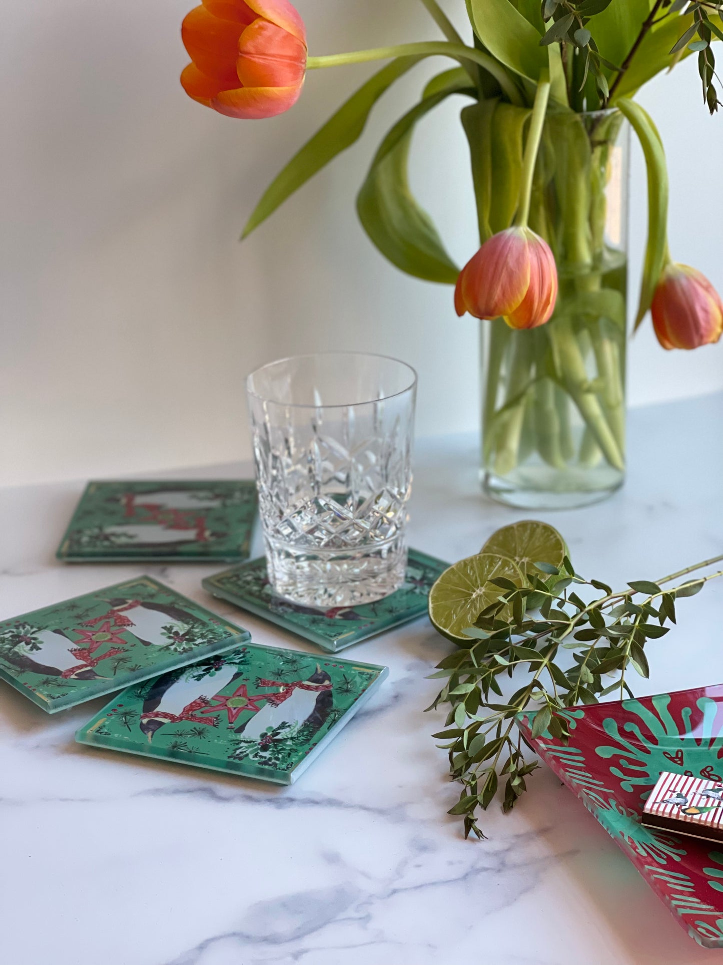 Red/Green Ikat Rectangular Trinket Tray