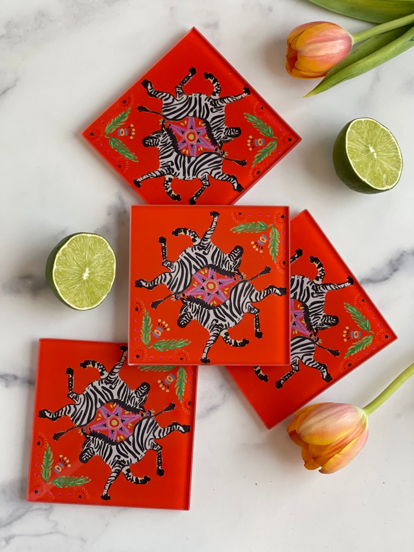 Orange Zebra Coaster Set (S/4)