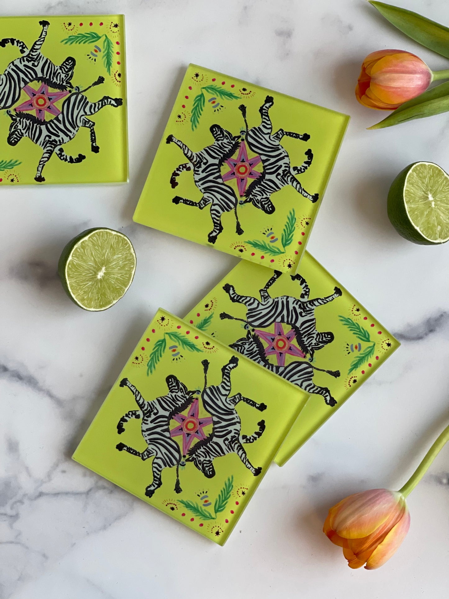 Yellow Zebra Coaster Set (S/4)