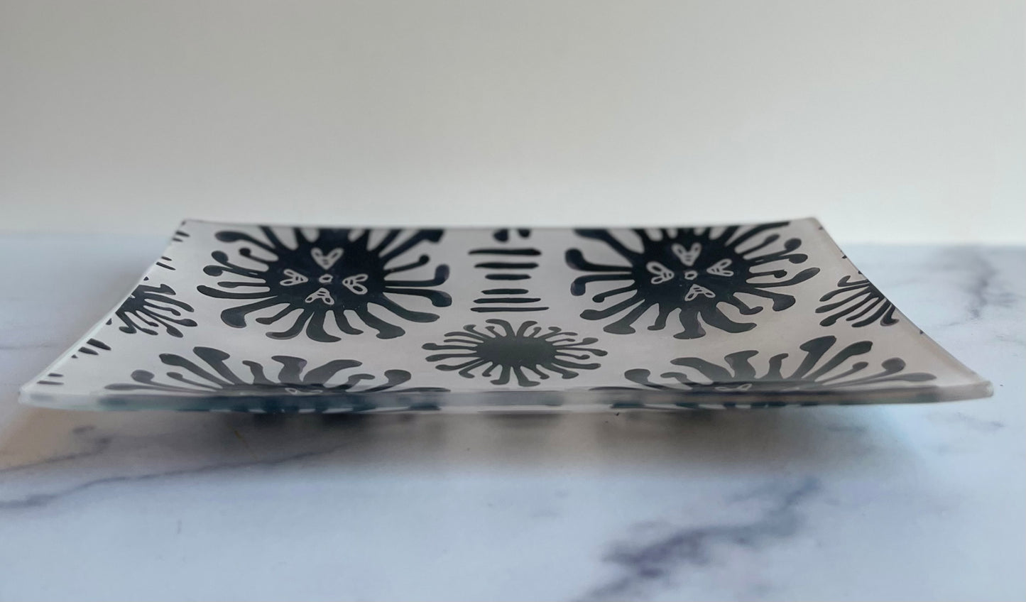 Black/Off White Ikat Rectangular Trinket Tray