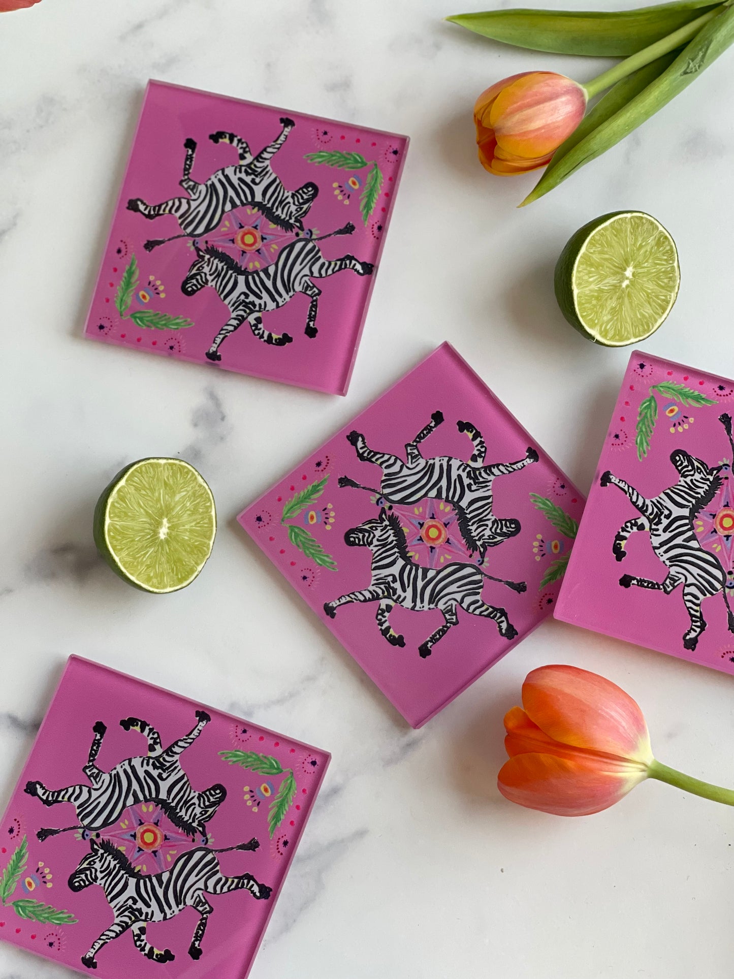 Pink Zebra Coaster Set (S/4)