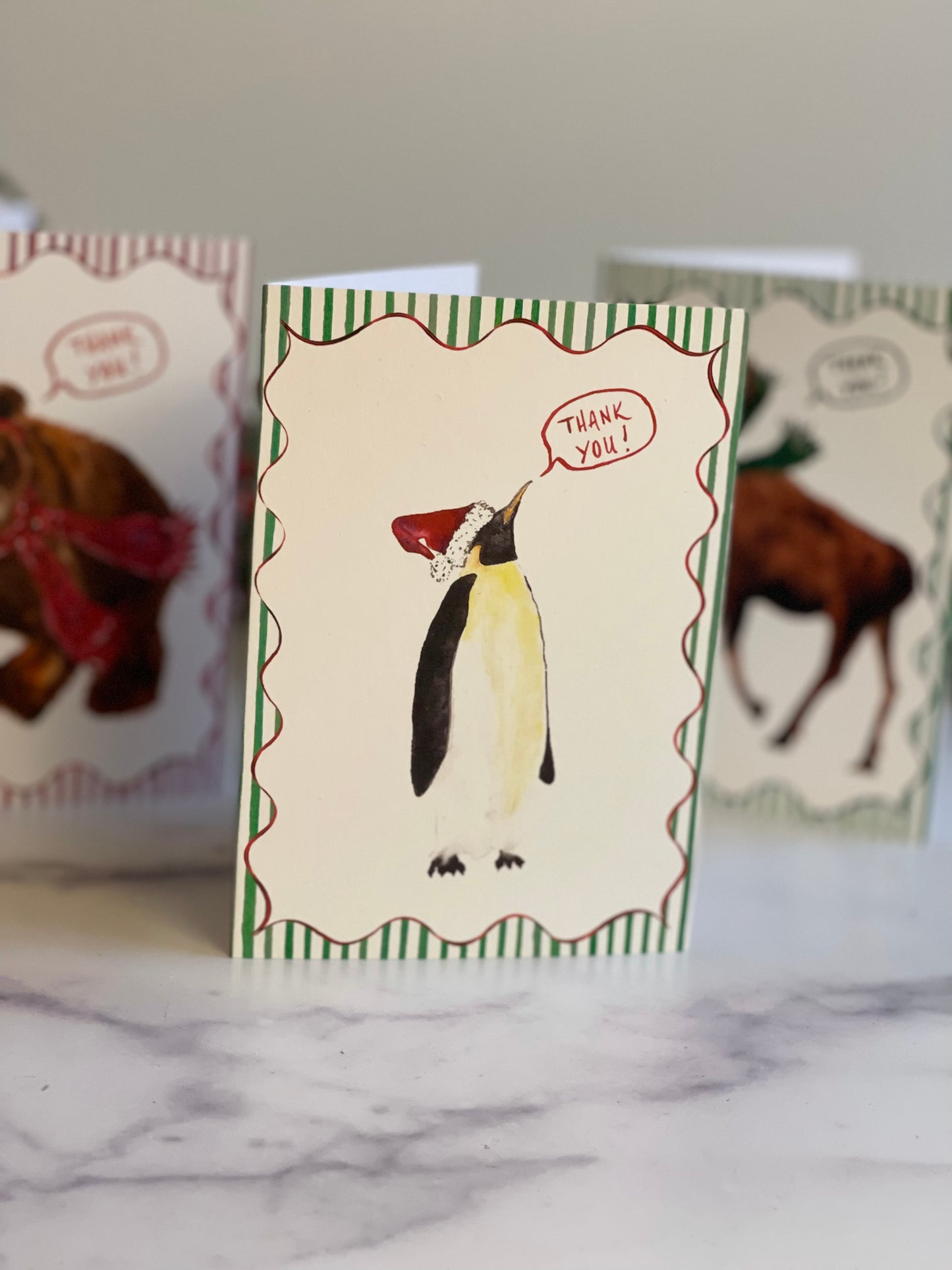 Santa Penguin Thank You Notecards w Blank Envelopes (S/8)