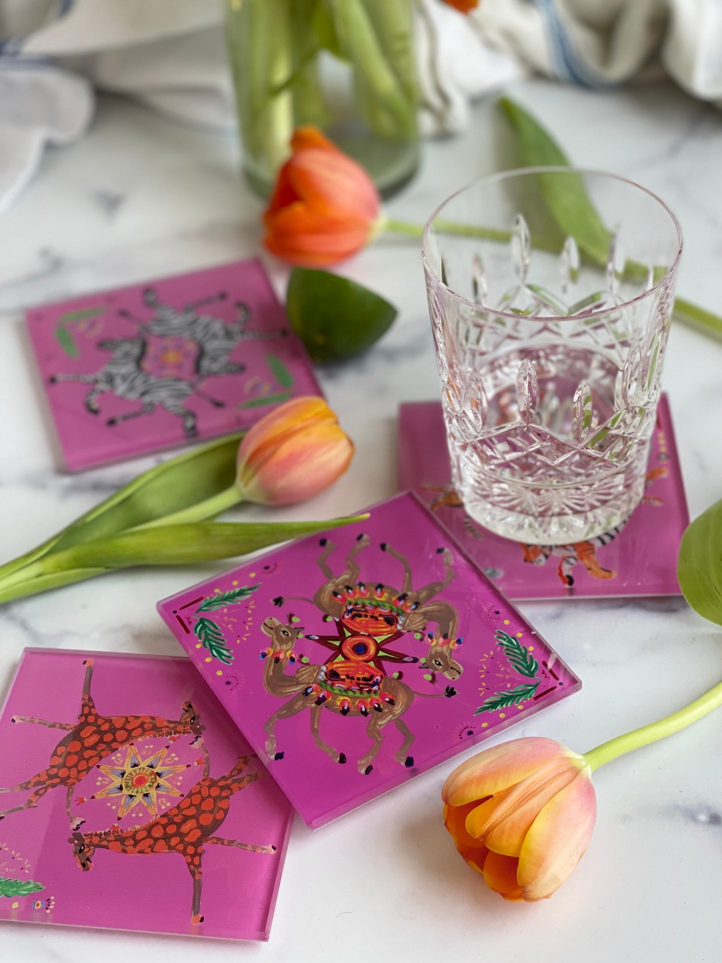 Pink Zebra Coaster Set (S/4)