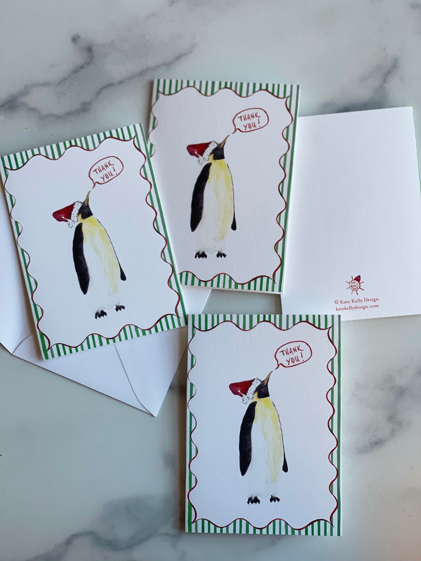 Santa Penguin Thank You Notecards w Blank Envelopes (S/8)