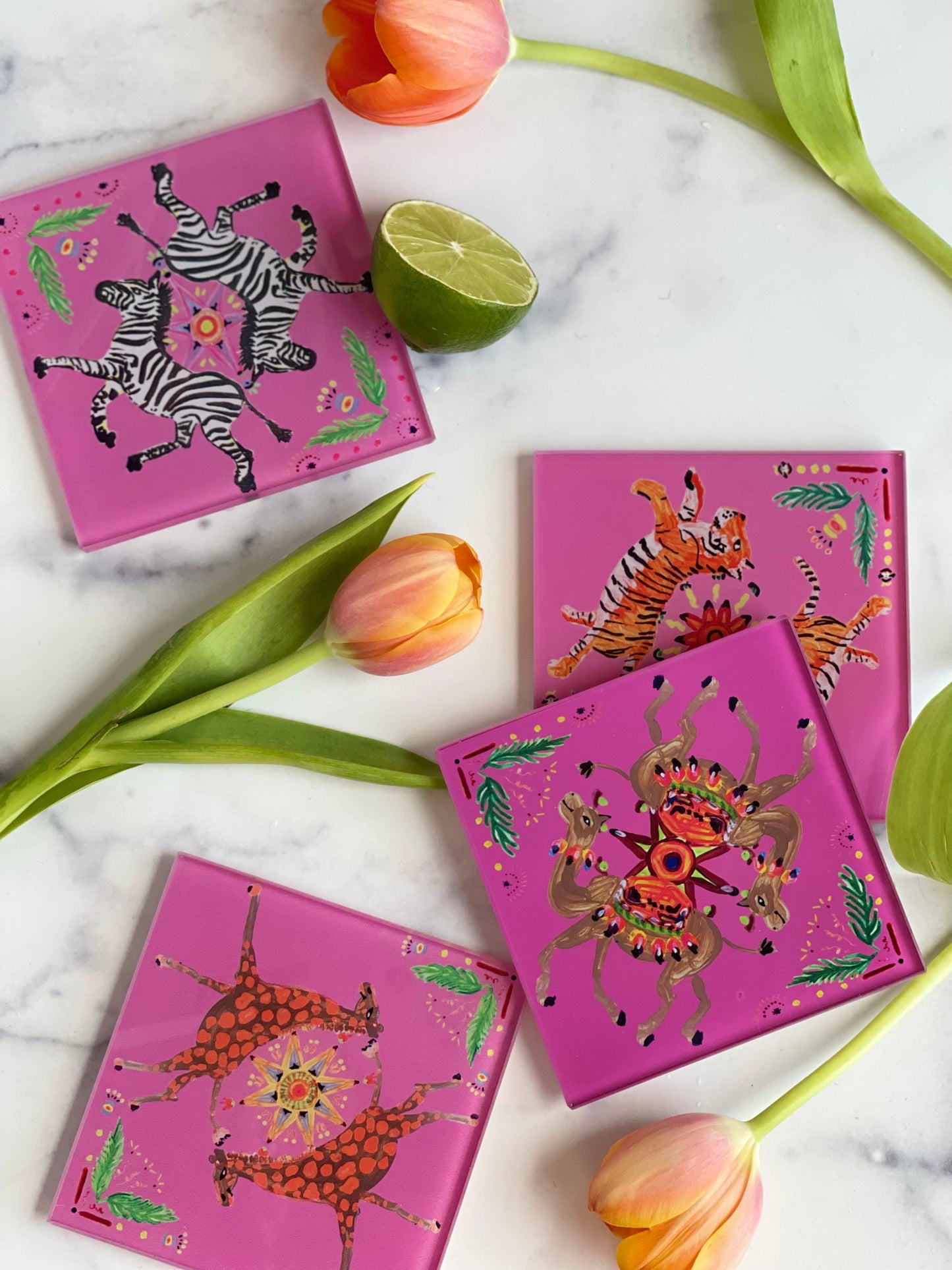 Pink Zebra Coaster Set (S/4)