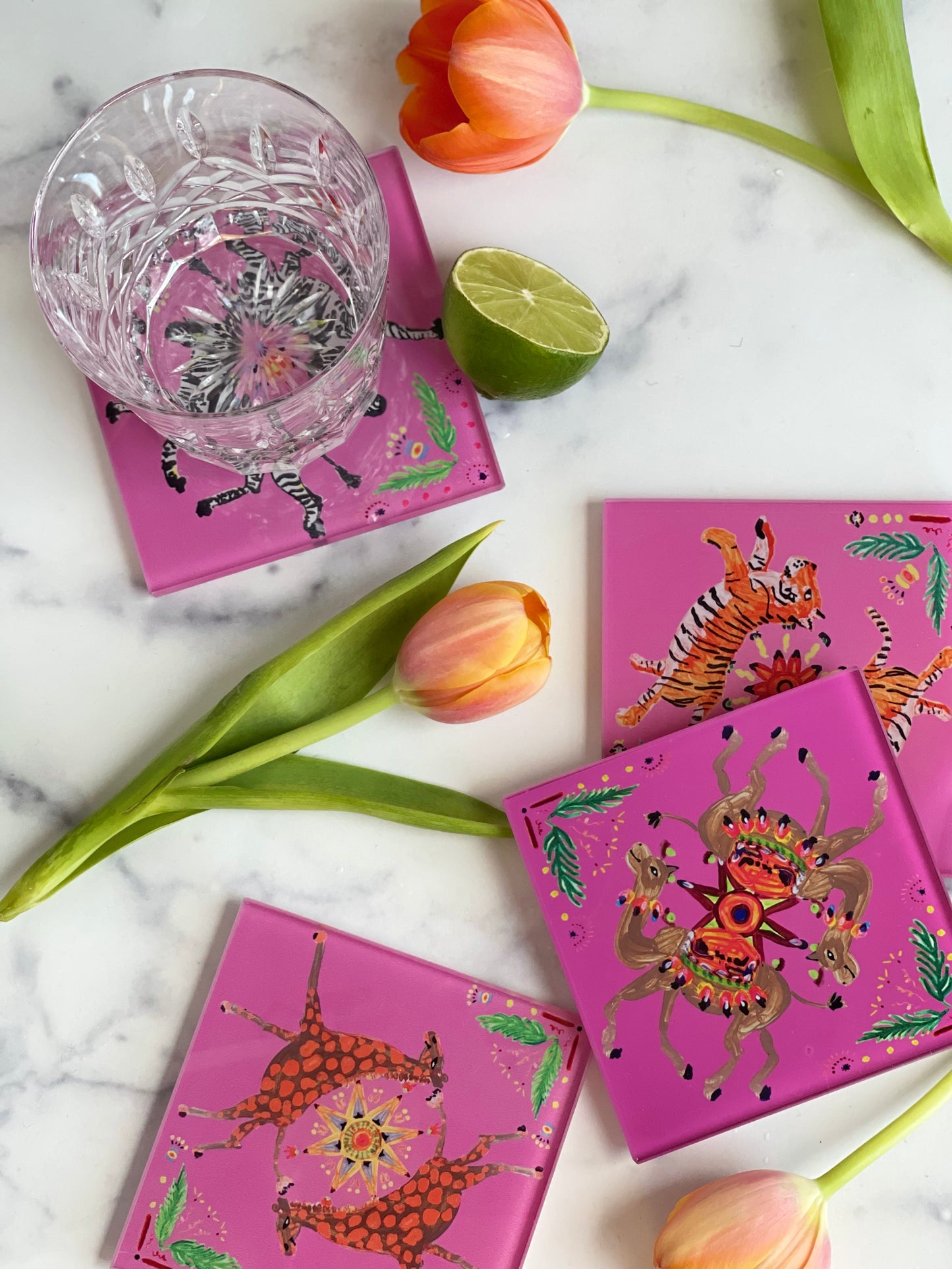 Pink Tiger Coaster Set (S/4)